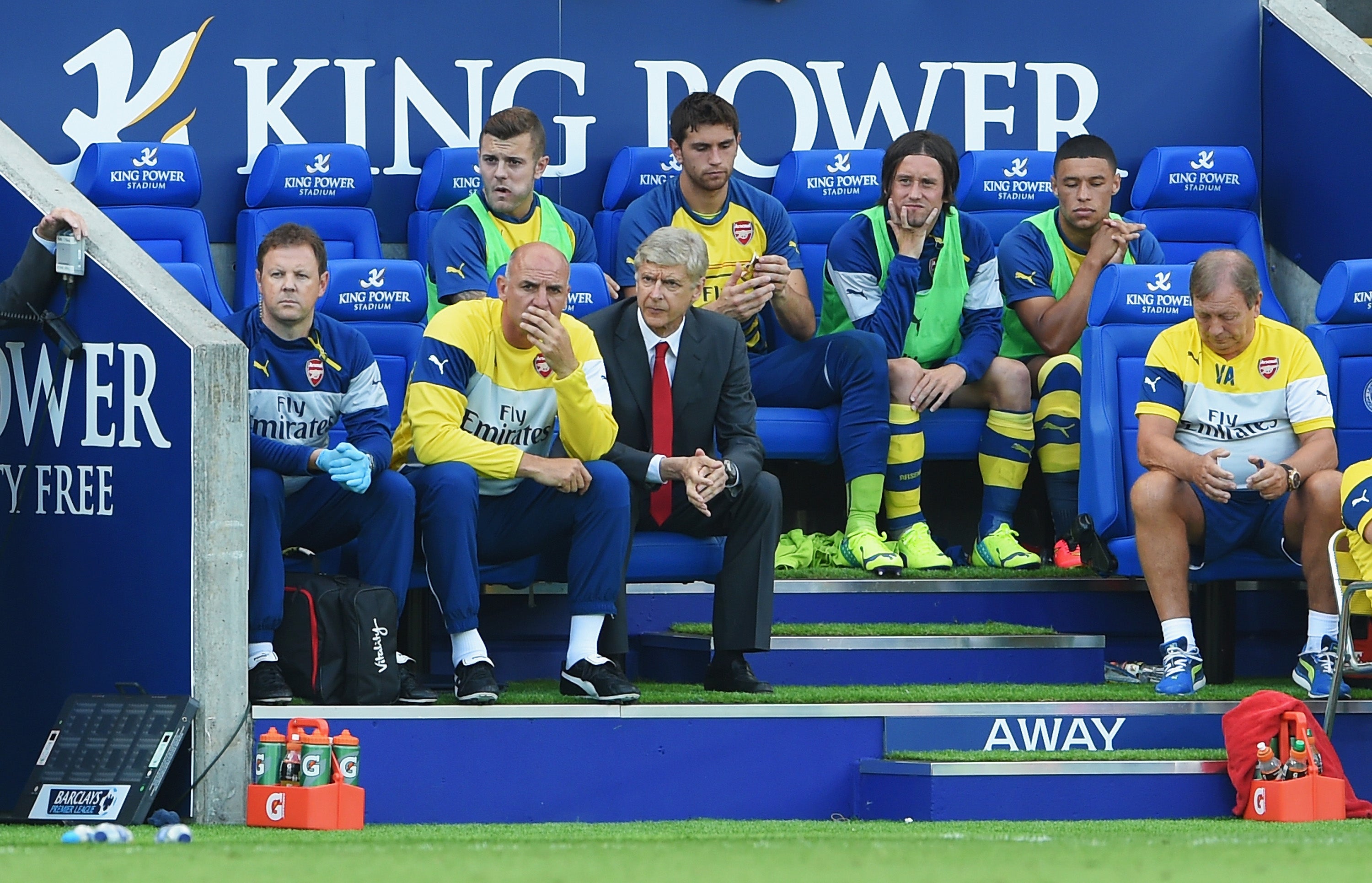 Arsene Wenger looks on from the dugout