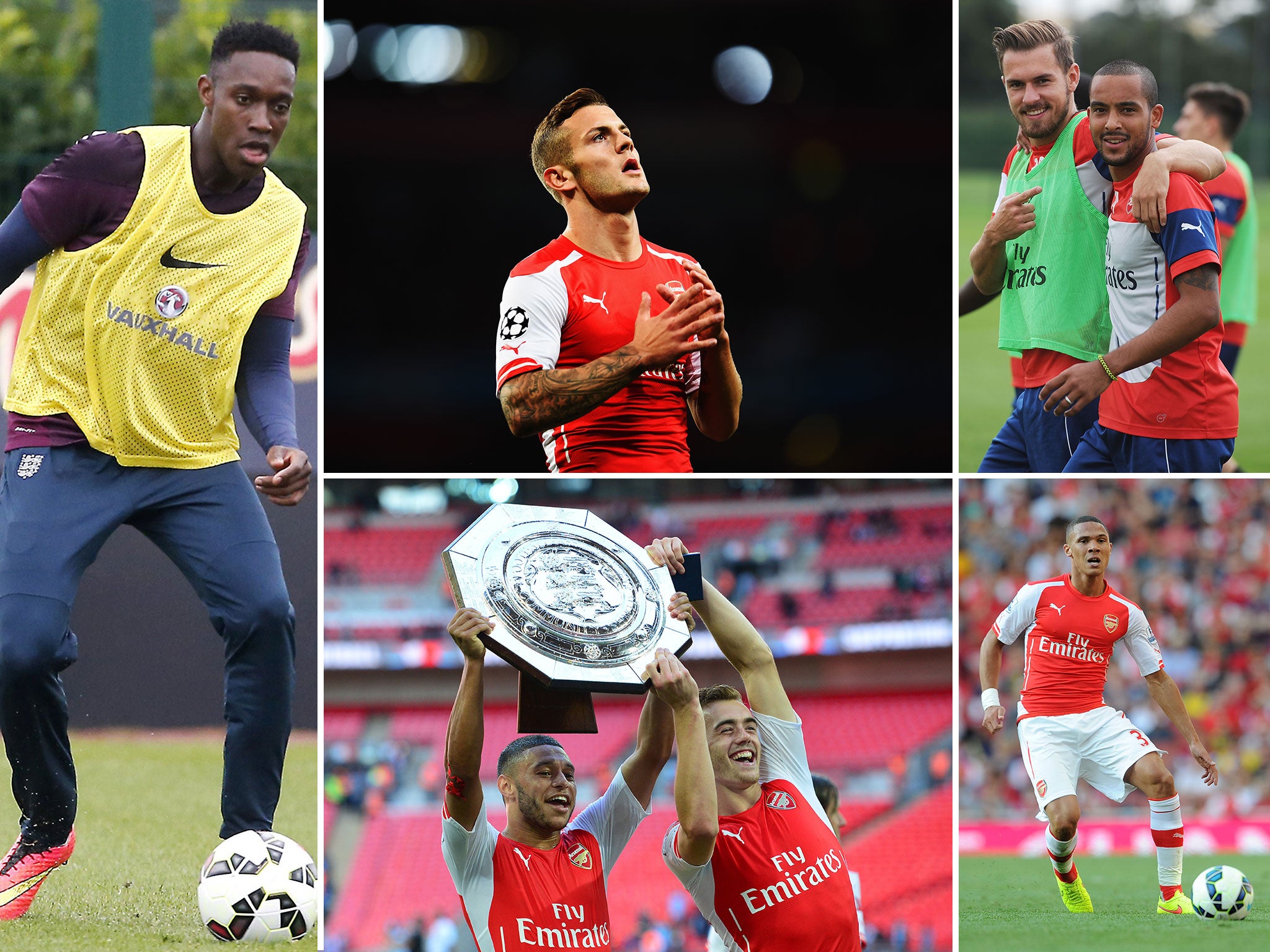 Arsenal stars Danny Welbeck, Jack Wilshere, Aaron Ramsey, Theo Walcott, Kieran Gibbs, Calum Chambers and Alex Oxlade-Chamberlain