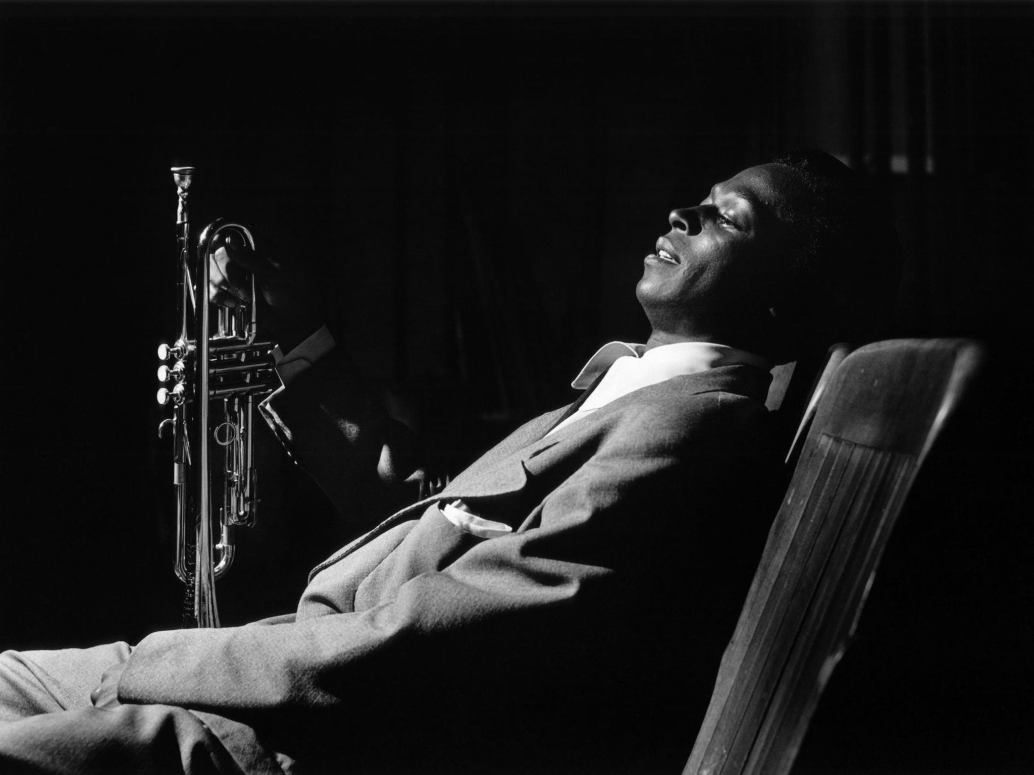 Davis backstage at the Shrine Auditorium in Los Angeles, during Gene Norman’s Just Jazz concert