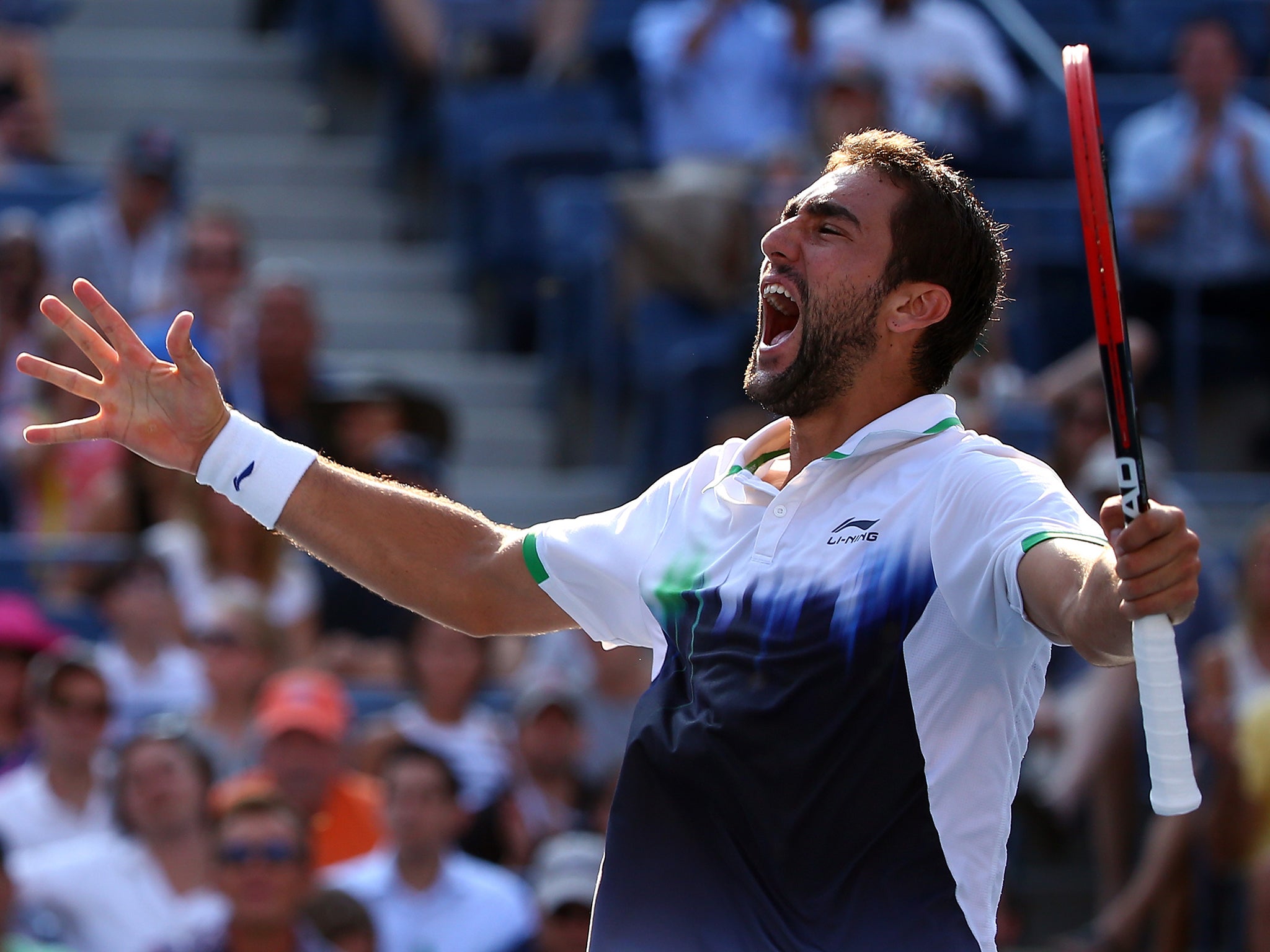 Marin Cilic celebrates his victory over Tomas Berdych