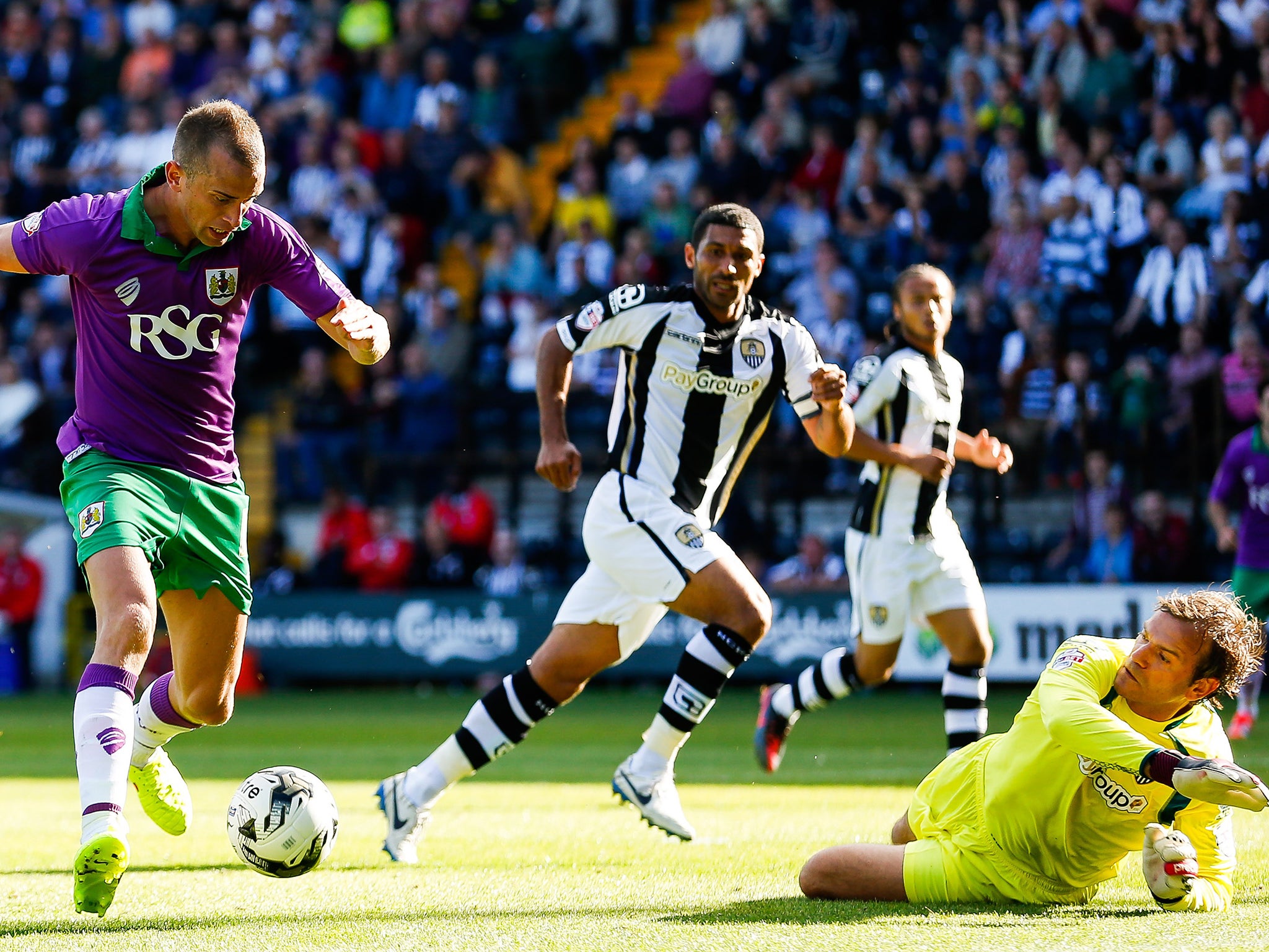 Bristol City’s Aaron Wilbraham bears down on the Notts County goal last week