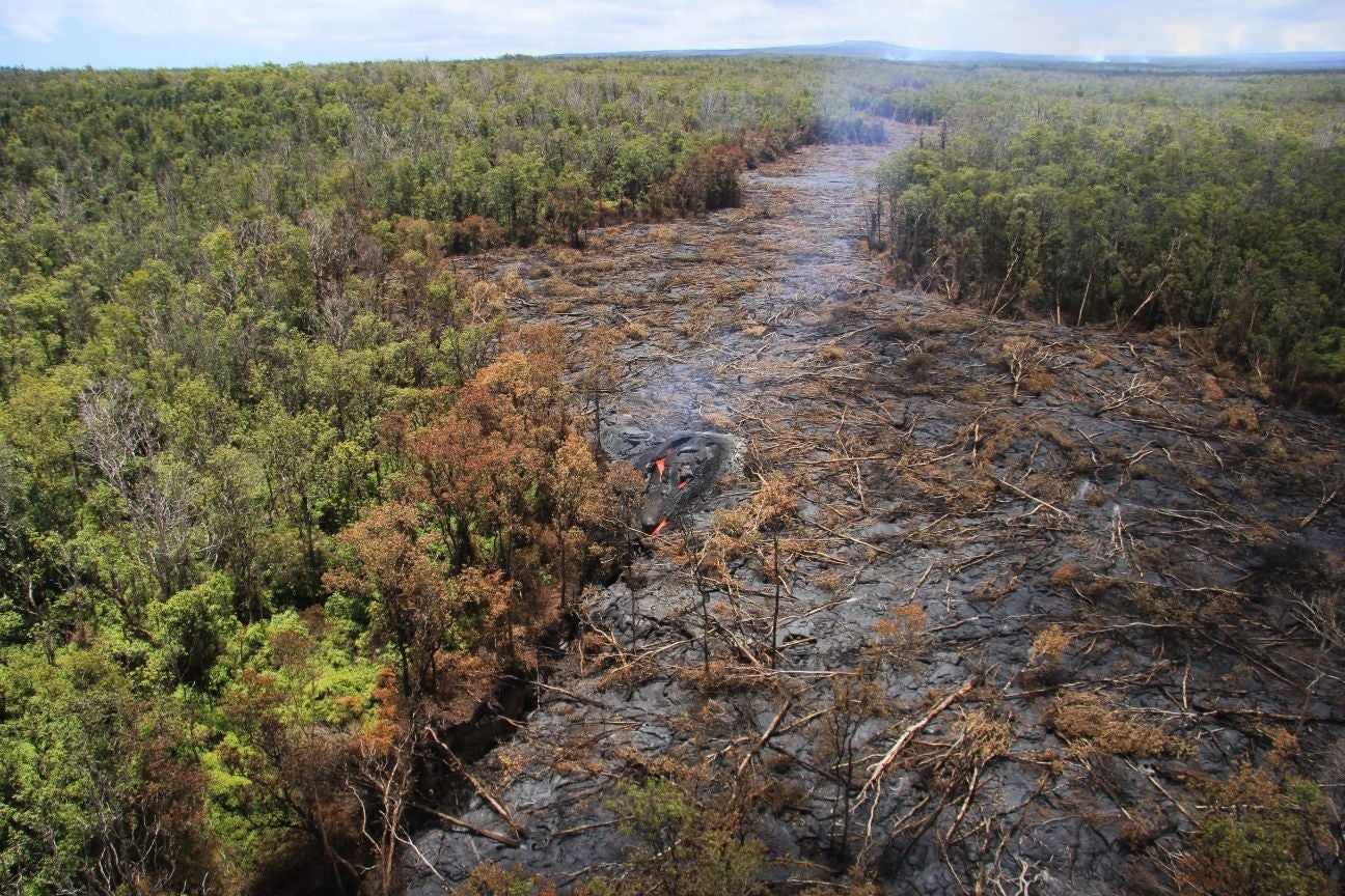 Fluid lava streams from the Kilauea volcano in Pahoa, Hawaii. (AP)