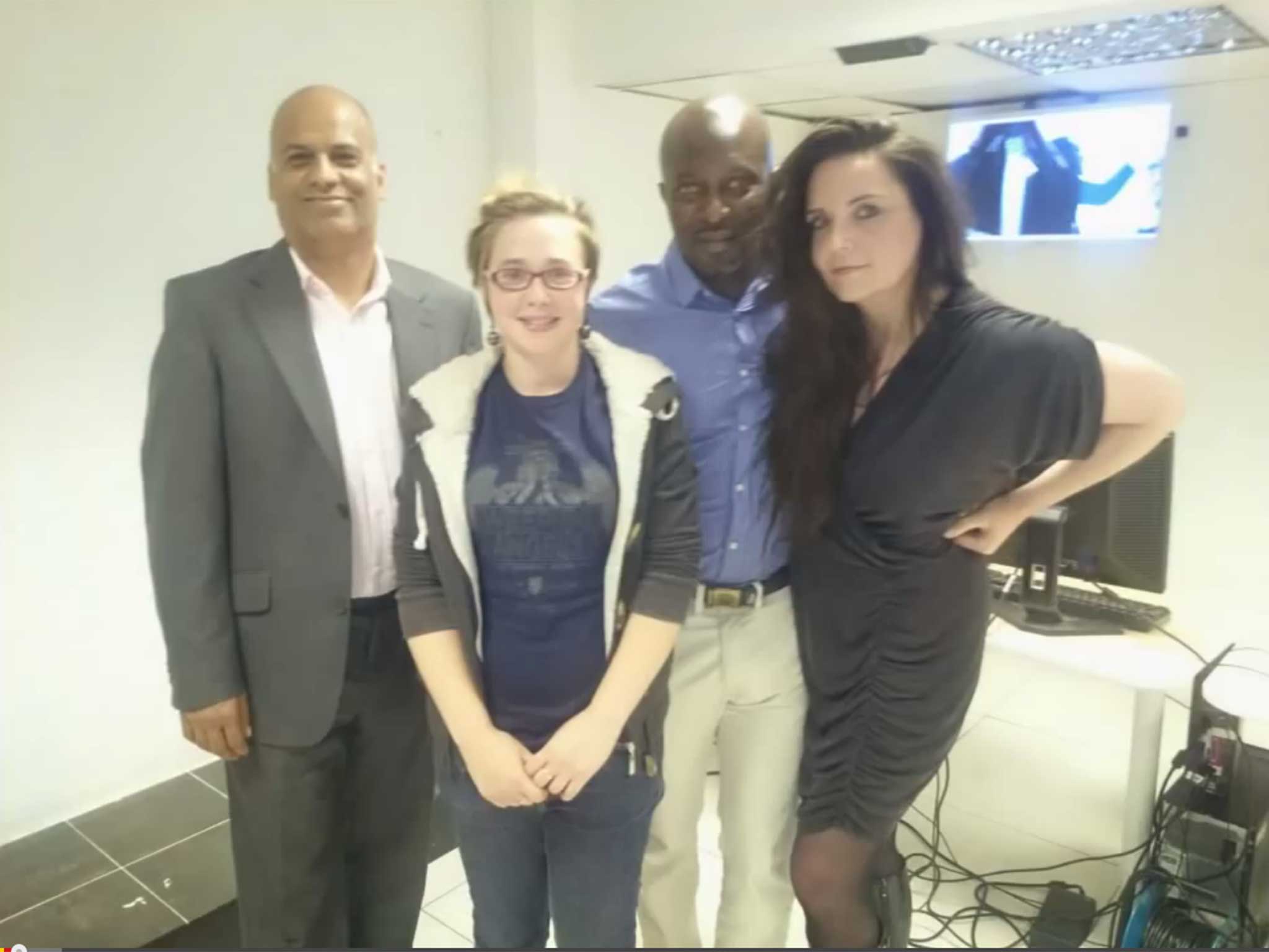 Elizabeth Jones (far right) with Helen Pattison (centre) and Adam Awedu