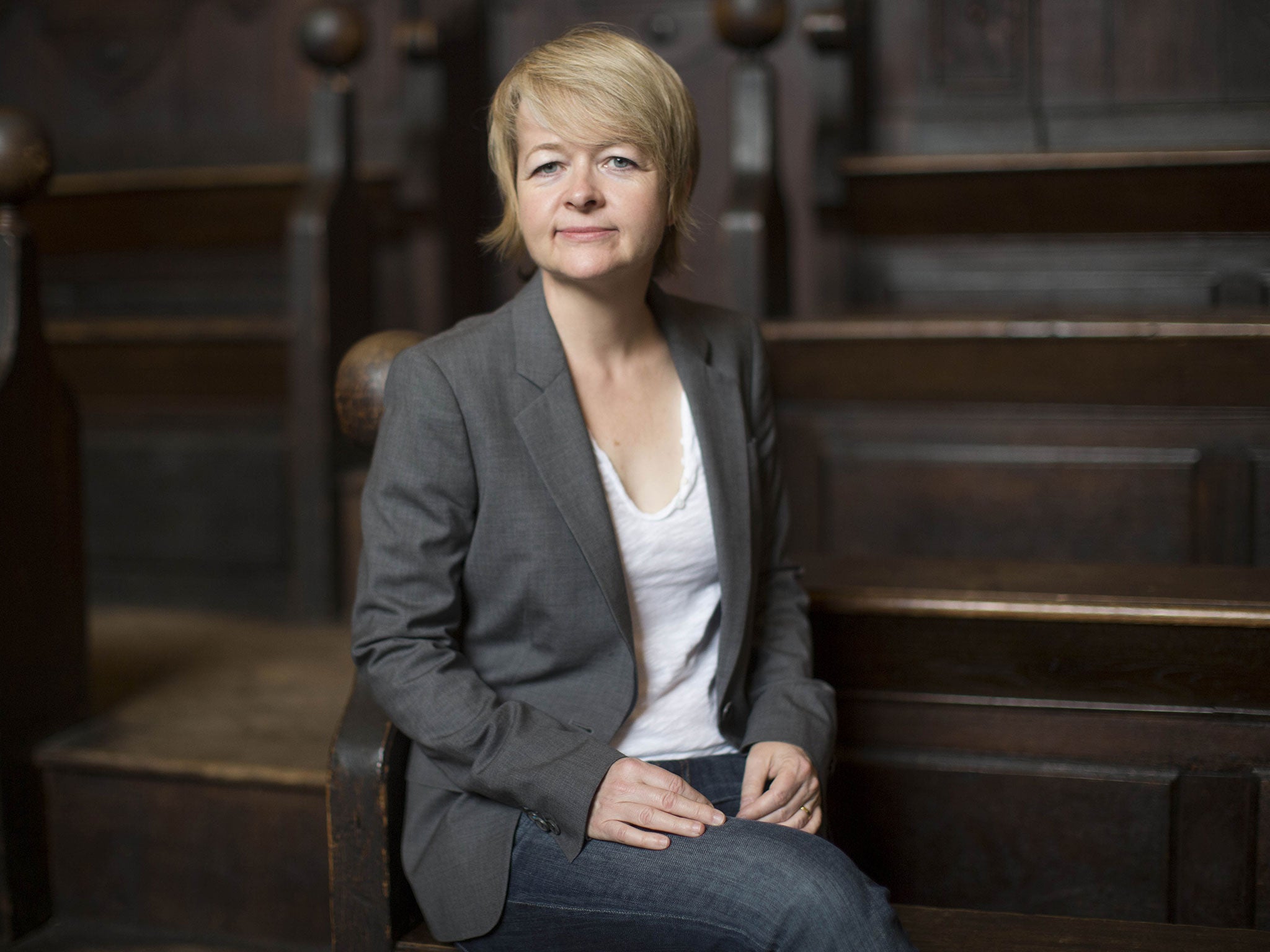 Sarah Waters poses in the Divinty School at the Bodleian Library where she is promoting her new book, The Paying Guests