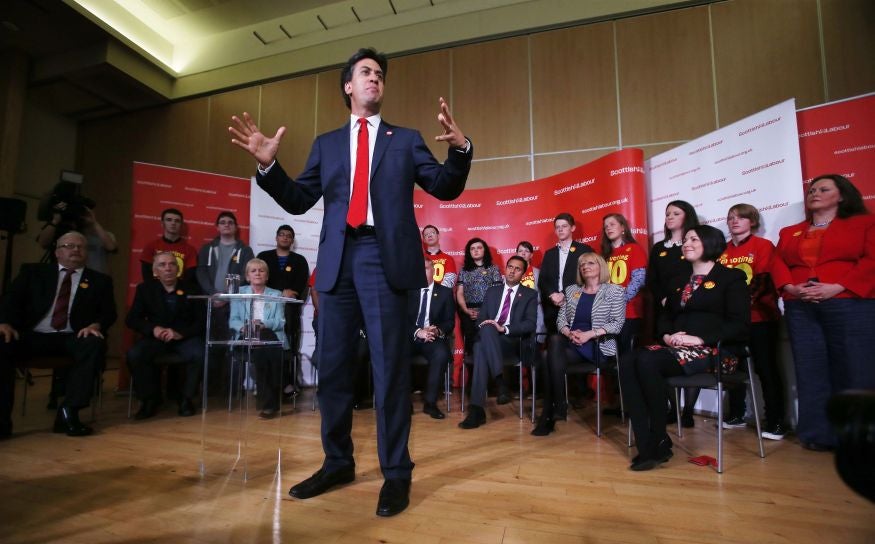 Labour leader Ed Miliband campaigns in the Scottish independence referendum near the Blantyre miners community resource centre