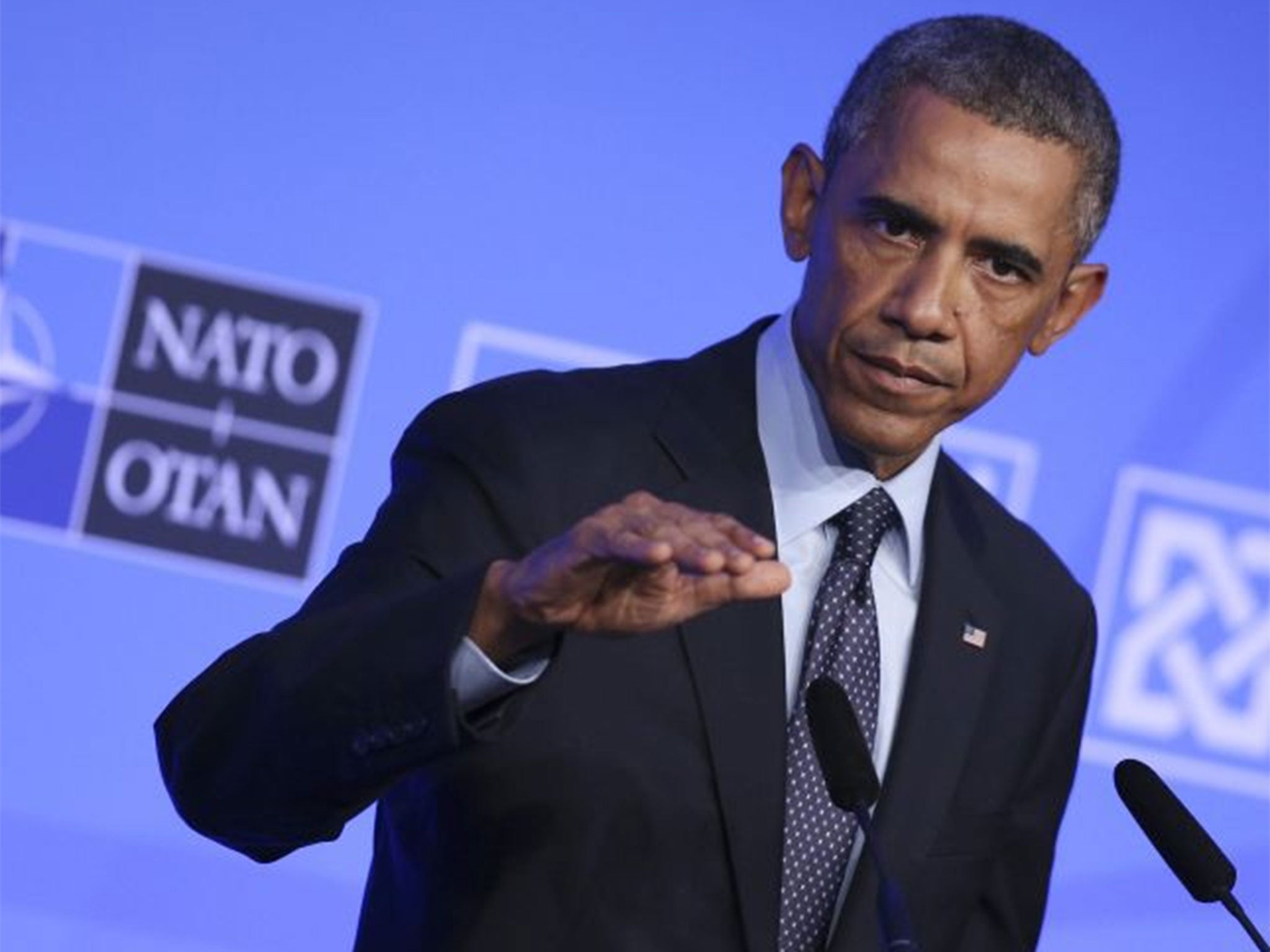 US President Barack Obama speaks during a press conference as part of the NATO Summit 2014 at the Celtic Manor Resort in Newport, Wales