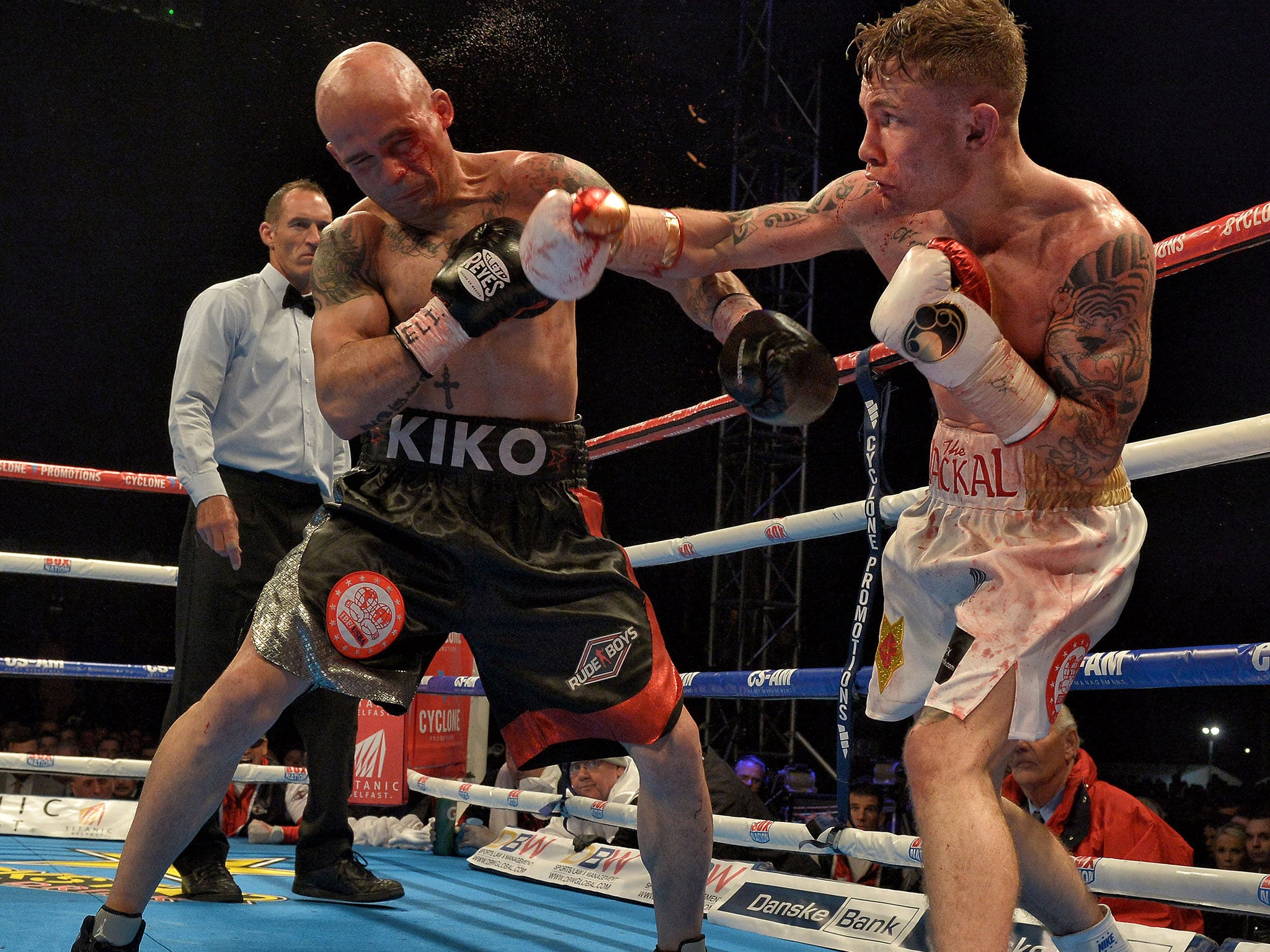 Carl Frampton lands a blow on Kiko Martinez