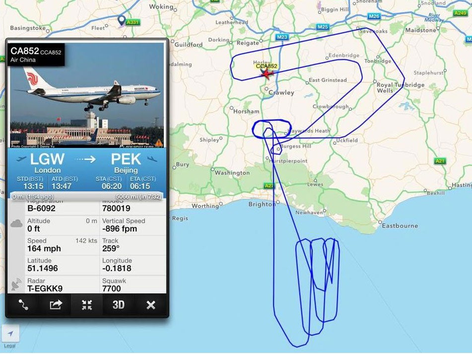 Air China flight CA852's path tracked by Flightradar