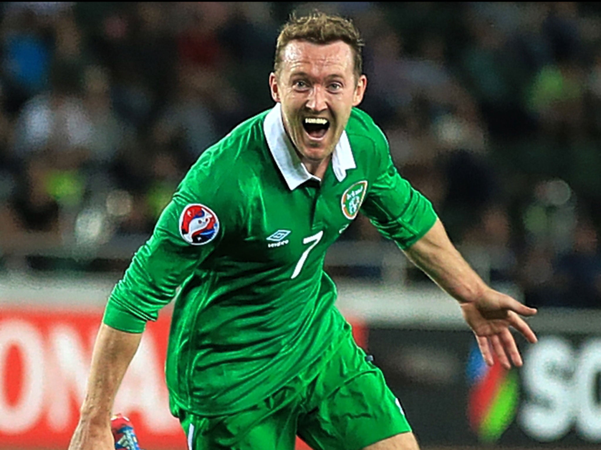 Aiden McGeady celebrates scoring the winning goal in Georgia