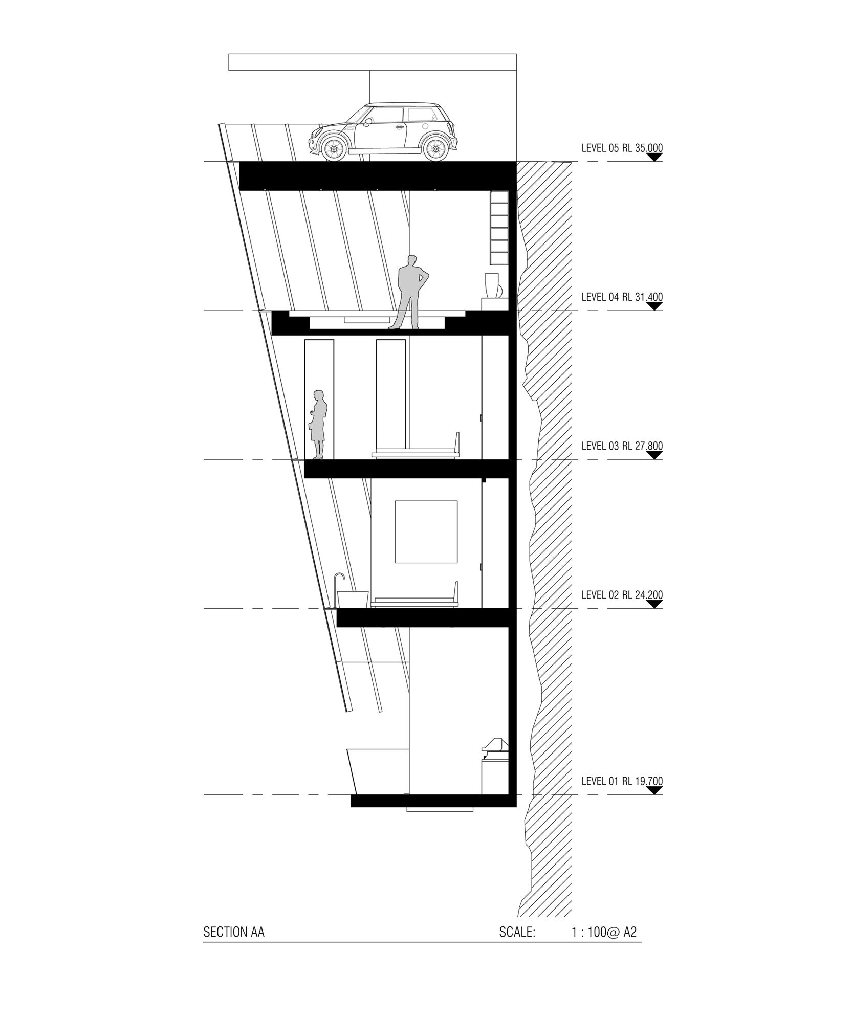 A sketch of the five storeys