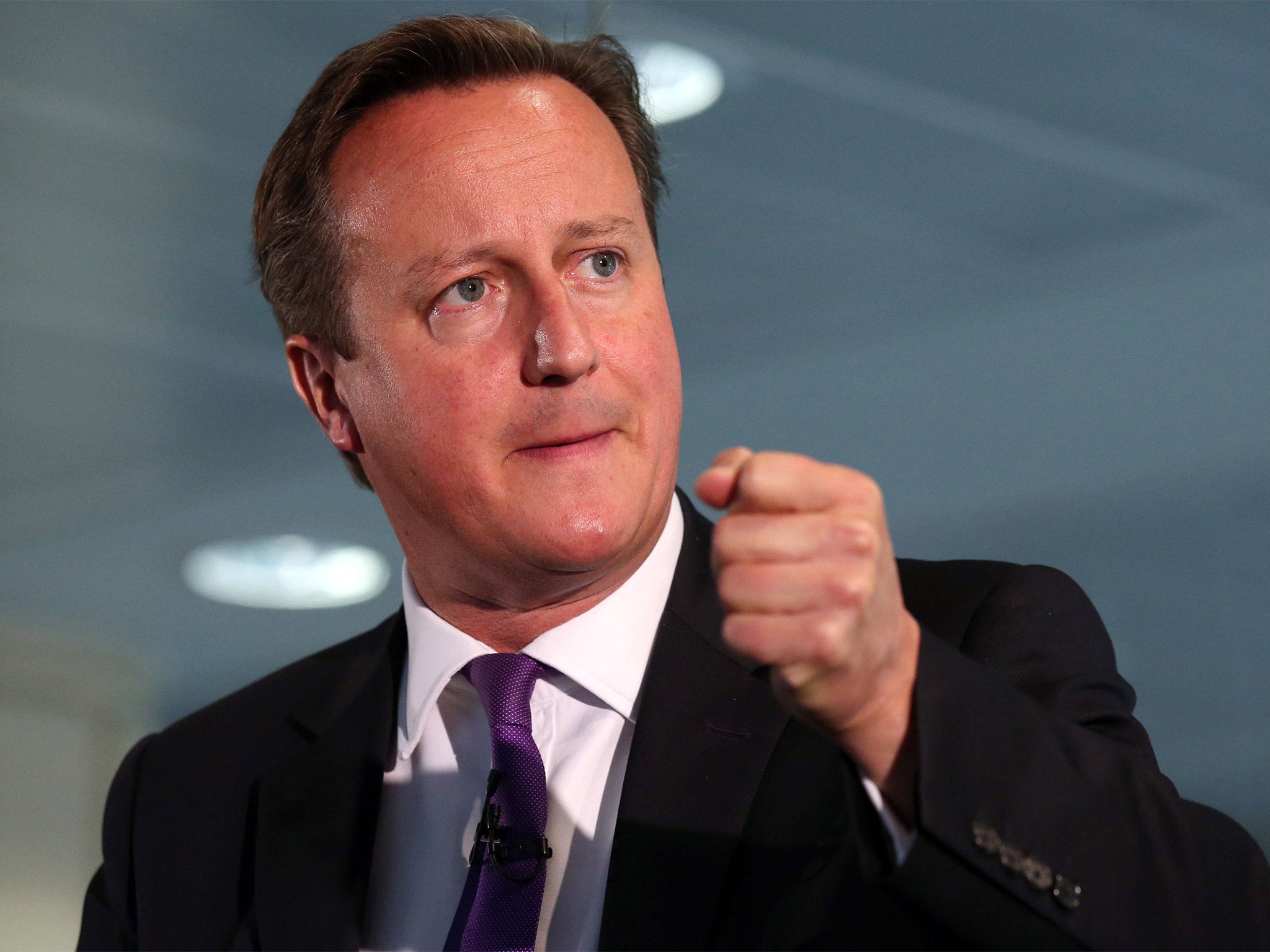 Prime Minister David Cameron speaks during a visit to Scottish Widows offices in Edinburgh