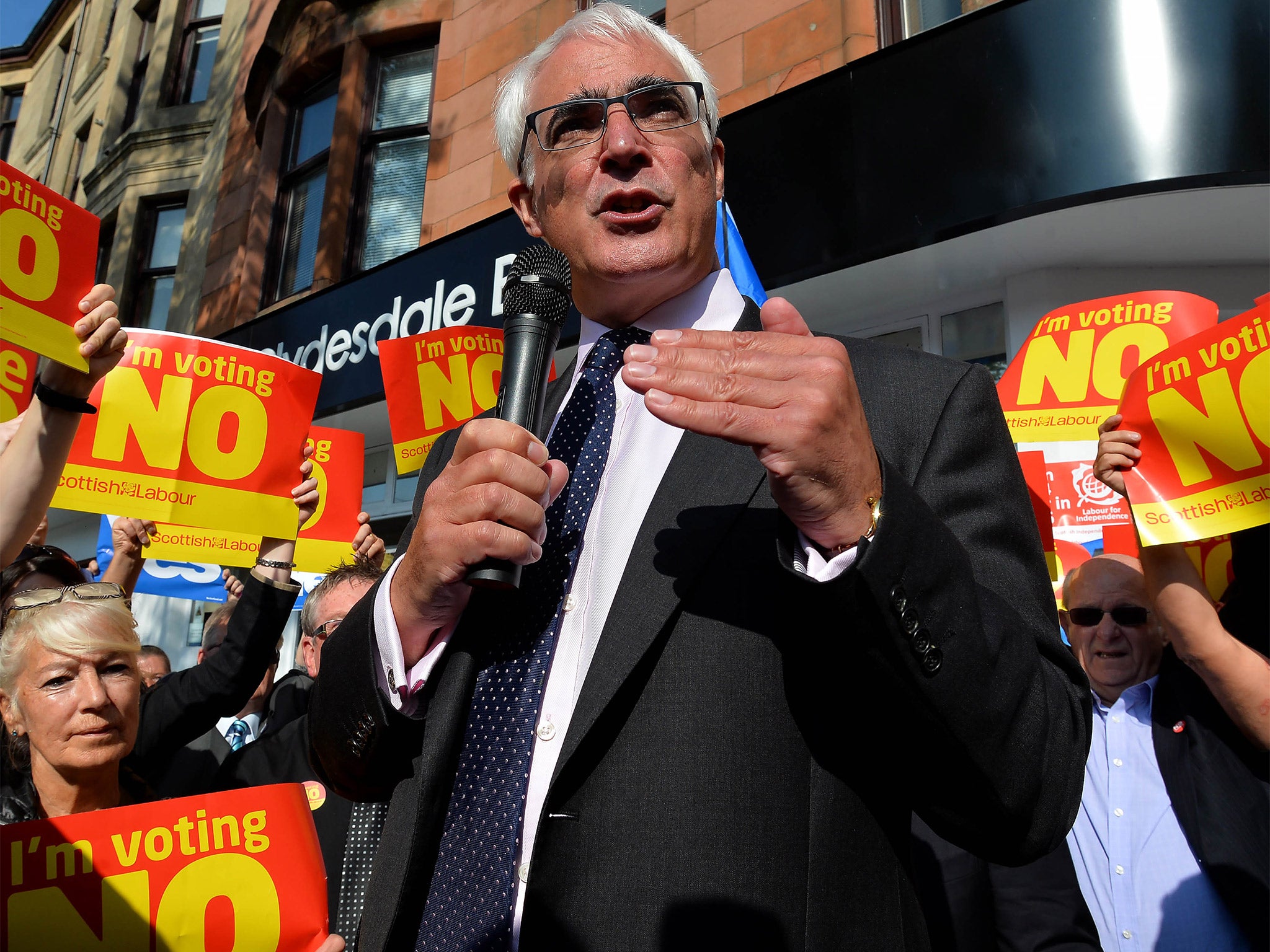 Better Together campaign leader Alistair Darling speaks to the public in Glasgow