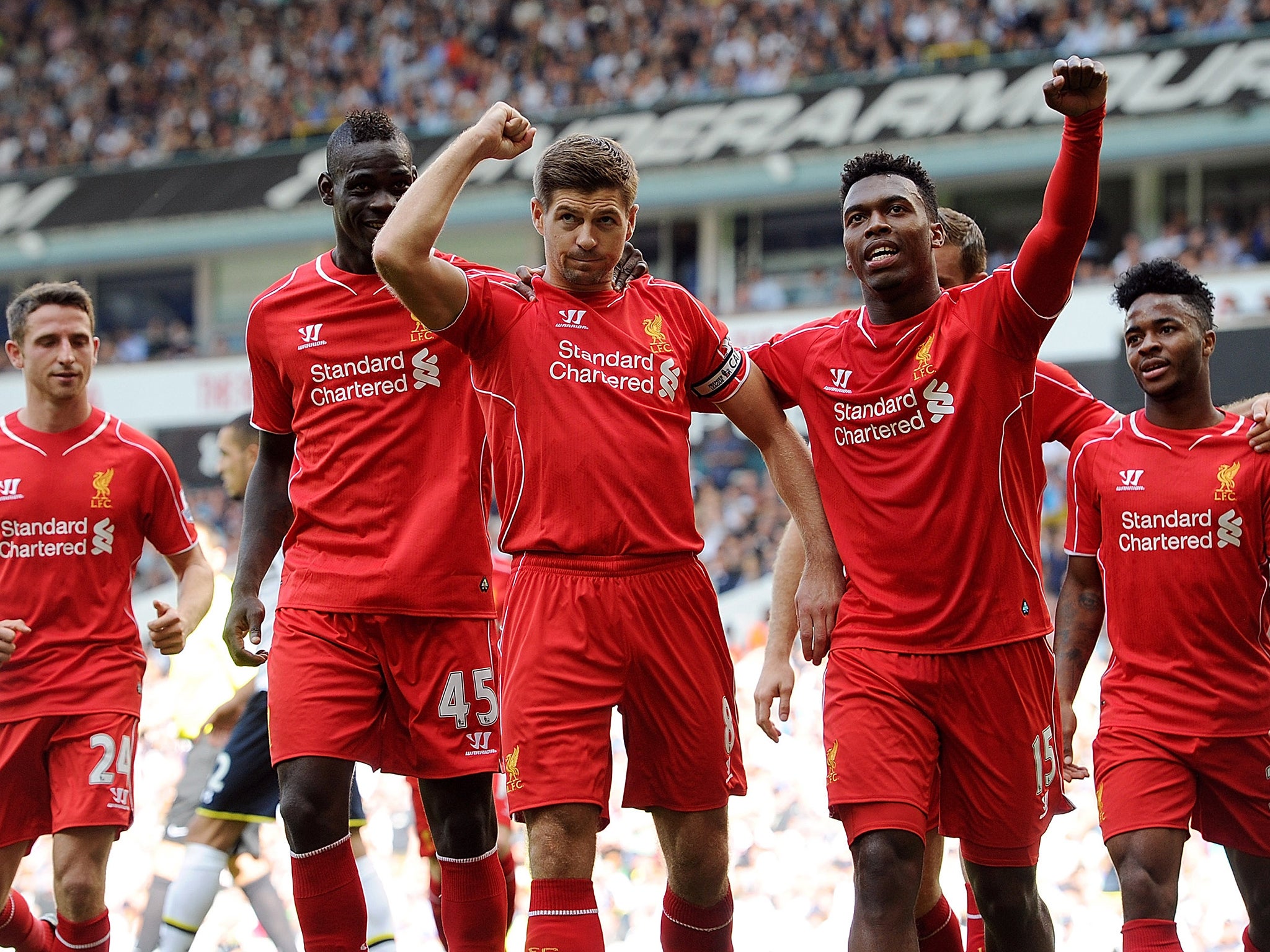 Steven Gerrard with Daniel Sturridge and Mario Balotelli