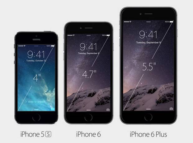 Side by side by side: how the new iPhones compare to the 5s.