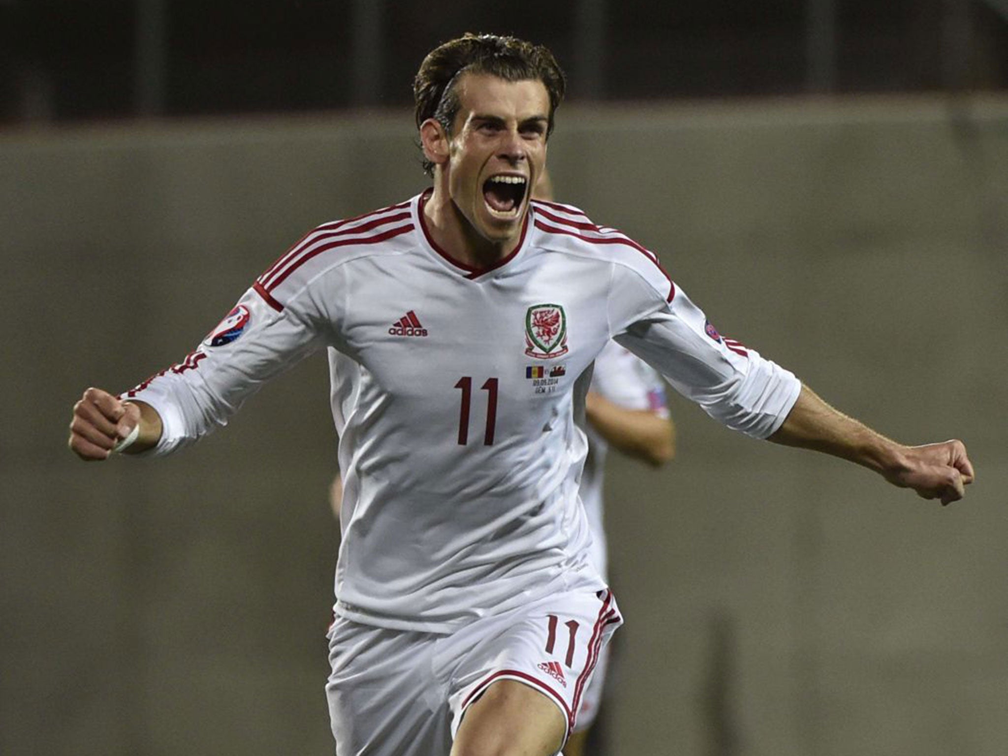 Gareth Bale celebrates his brilliant free-kick winner for Wales against Andorra on Tuesday