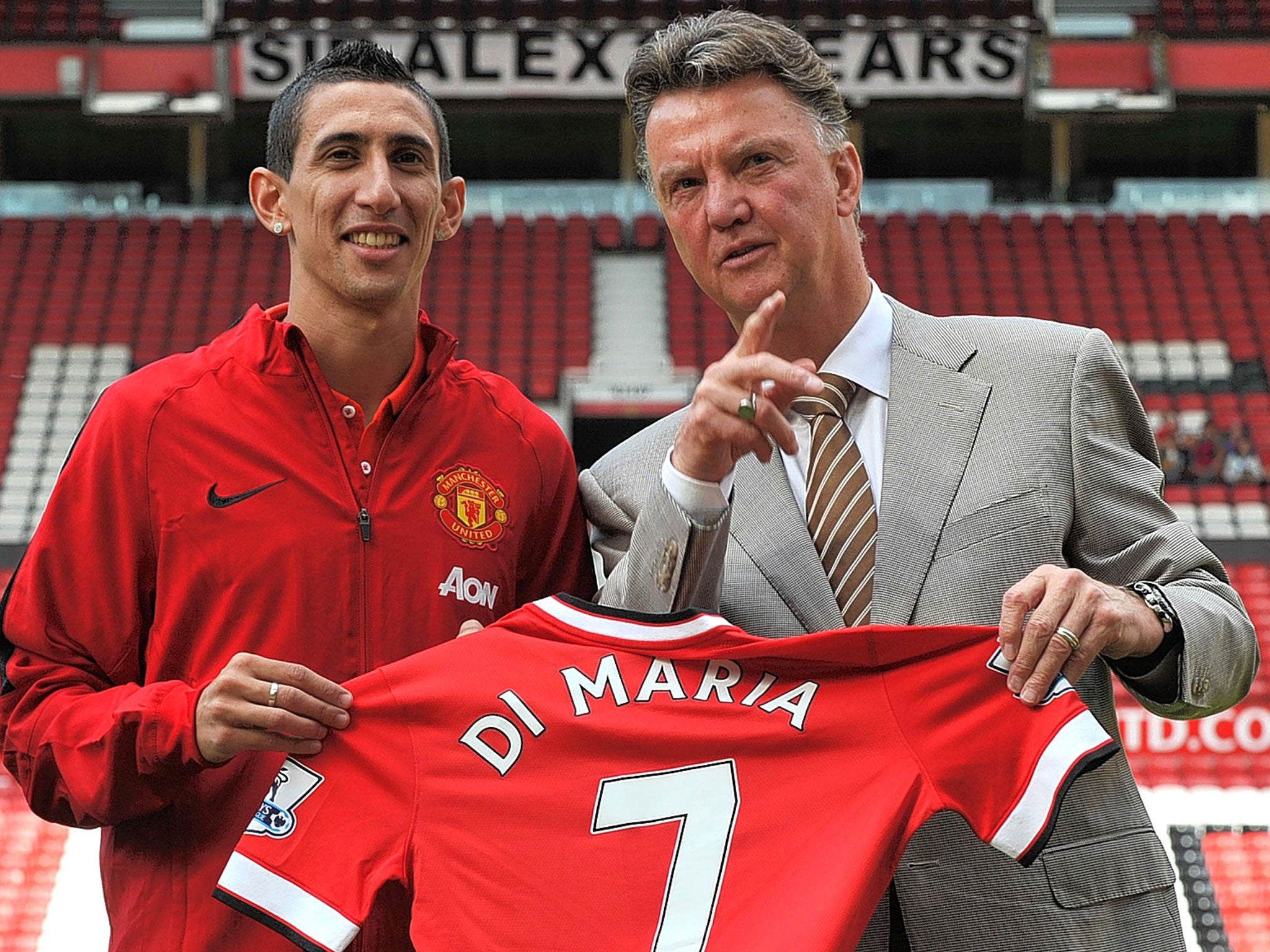 Manchester United manager Louis van Gaal with Angel Di Maria, his most expensive signing