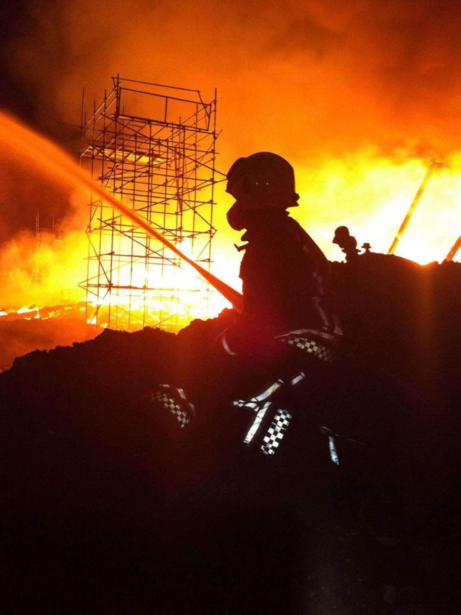 Firefighters battle the blaze in Radford