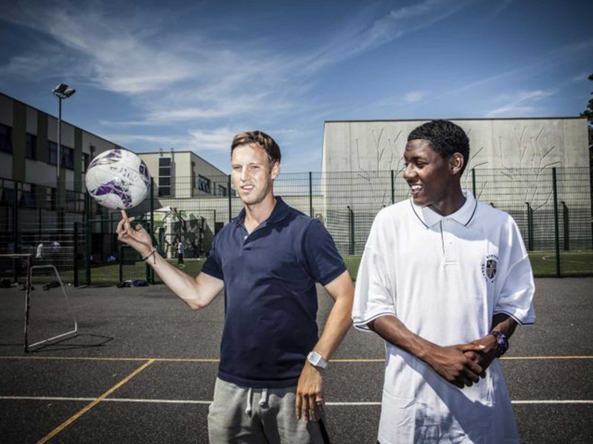 PE teacher Mr Abberley (blue top) with Lemar