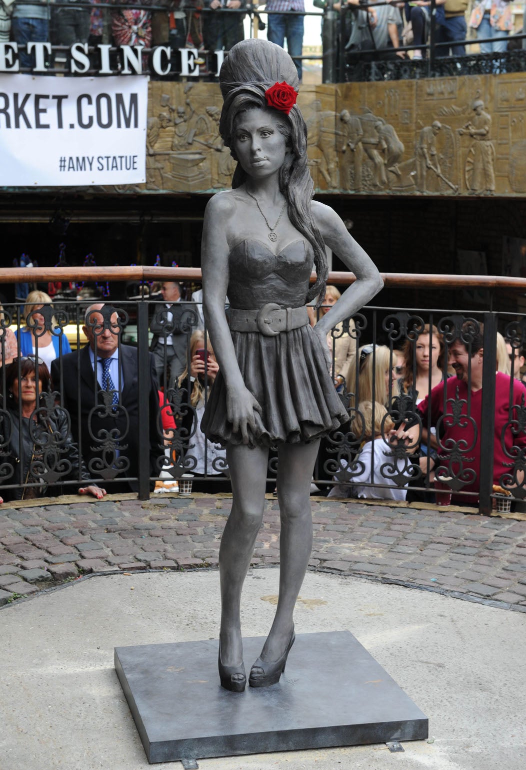 The life-sized tribute to Amy Winehouse was designed by Scott Eaton and was erected at the Stables Market in Camden