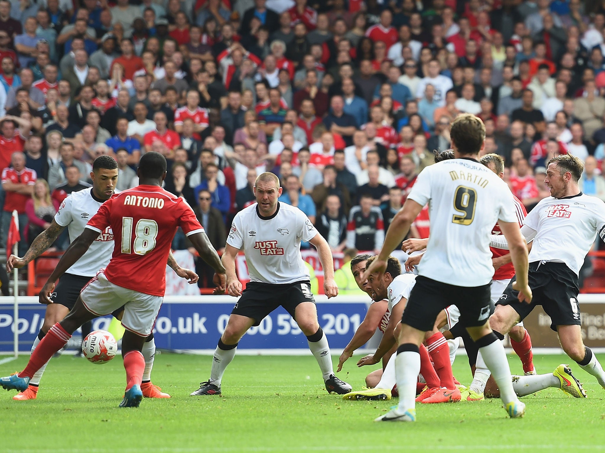 Leon Best (left) scores Derby's equaliser