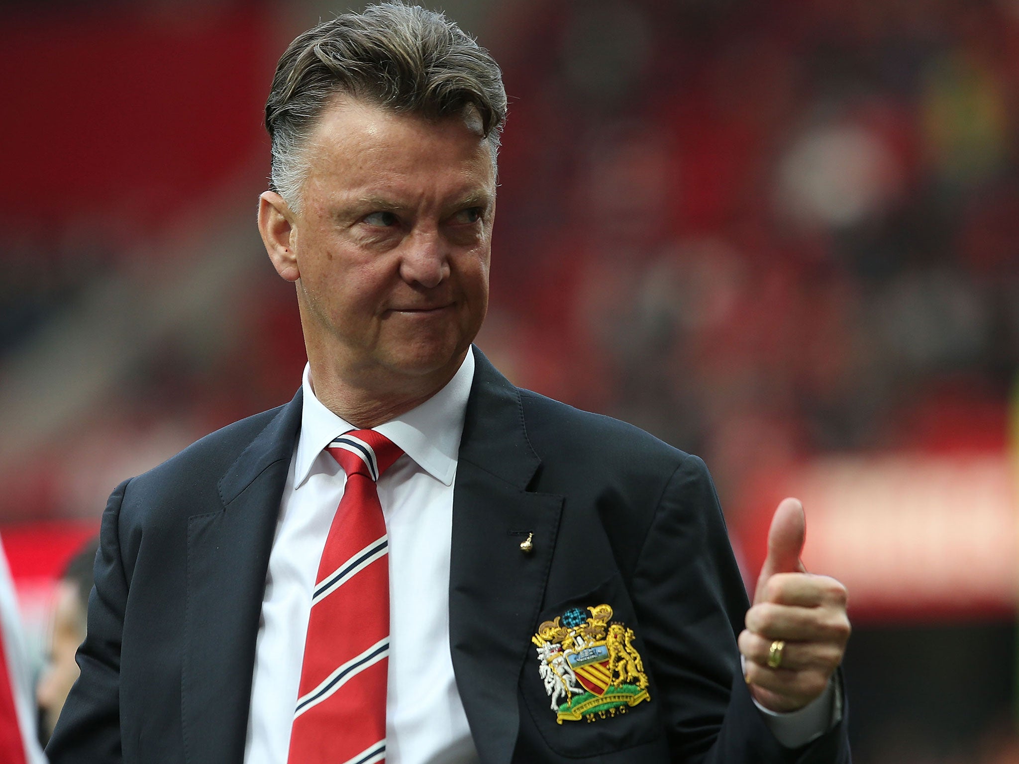 Louis van Gaal gives the thumbs up at Old Trafford