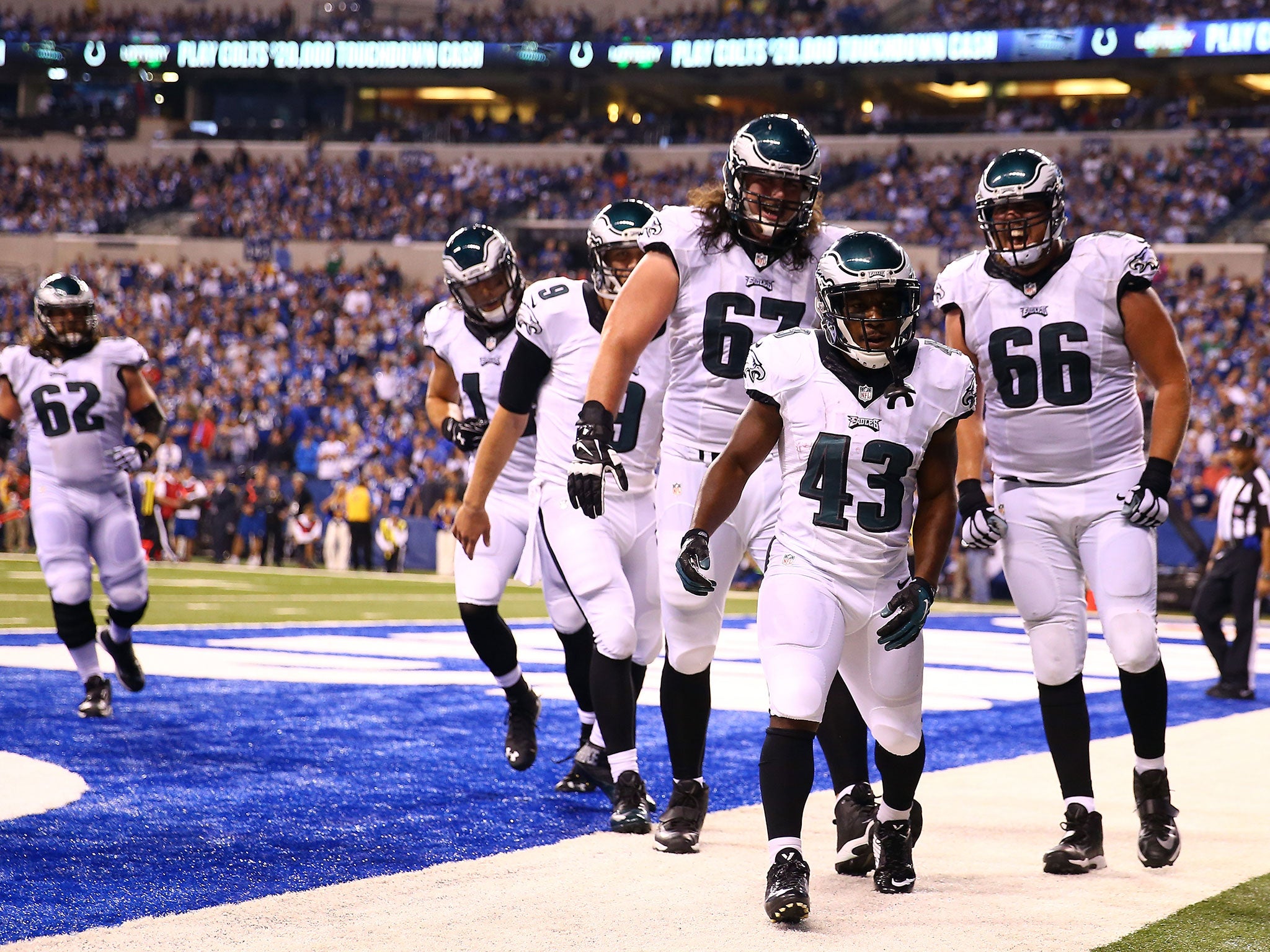 Darren Sproles of the Philadelphia Eagles celebrates running in a touchdown