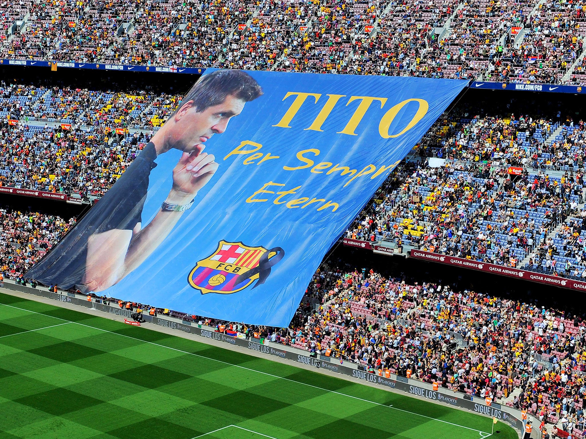 A banner unveiled at the Nou Camp in memory of Tito Vilanova