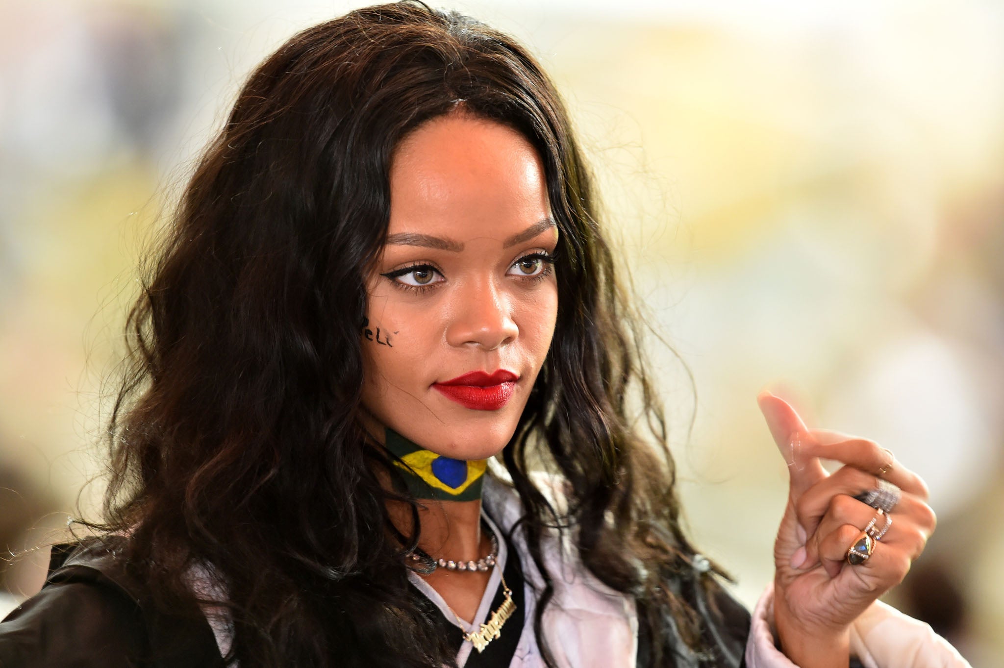 Rihanna at the World Cup 2014 cup final between Germany and Argentina