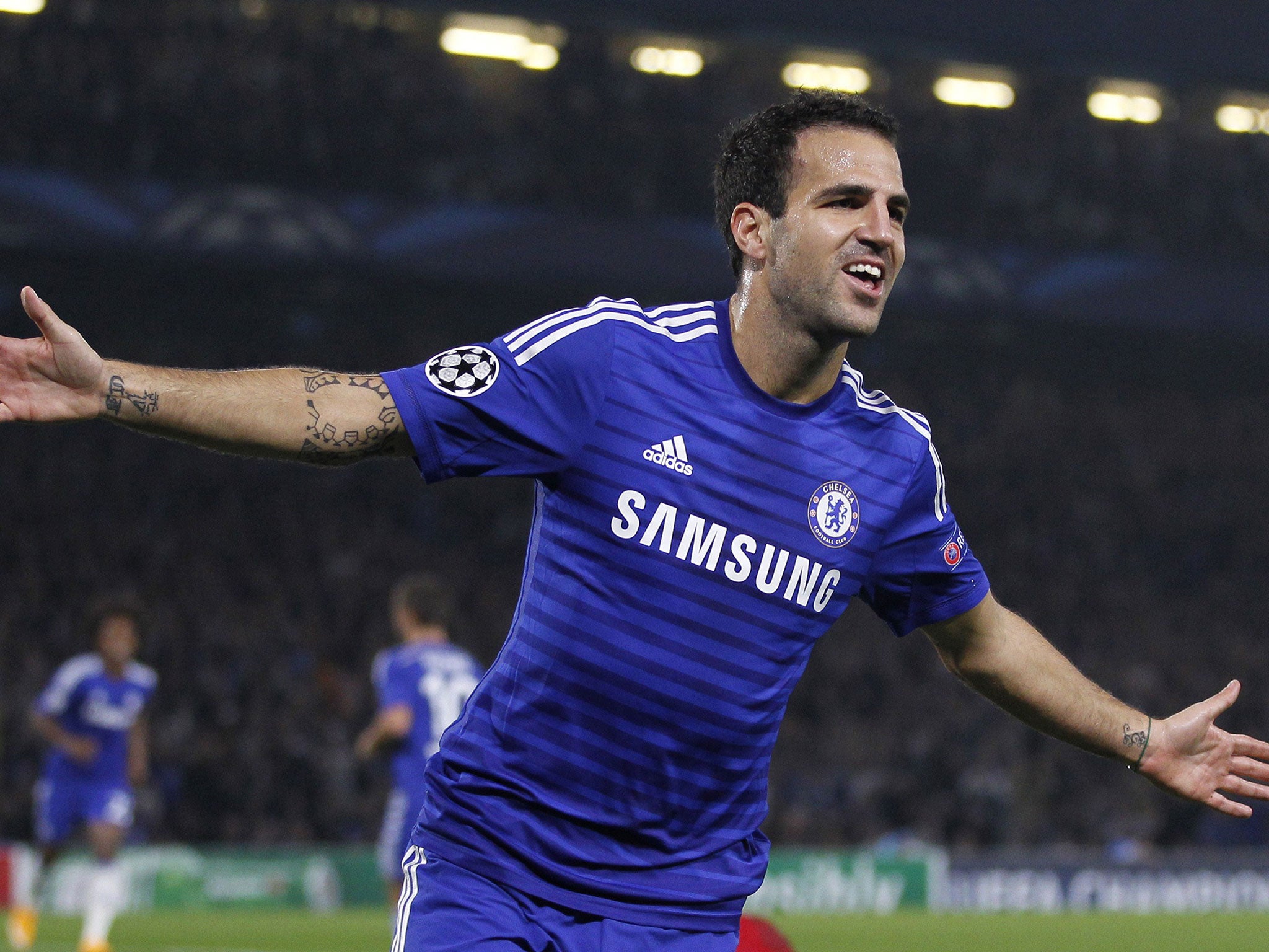 Cesc Fabregas celebrates his first Chelsea goal