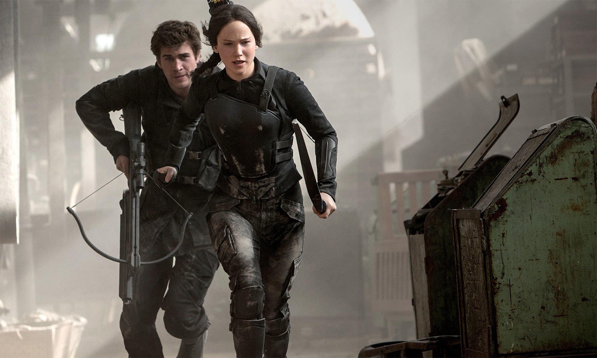 Jennifer Lawrence and Liam Hemsworth in The Hunger Games: Mockinghay Part 1