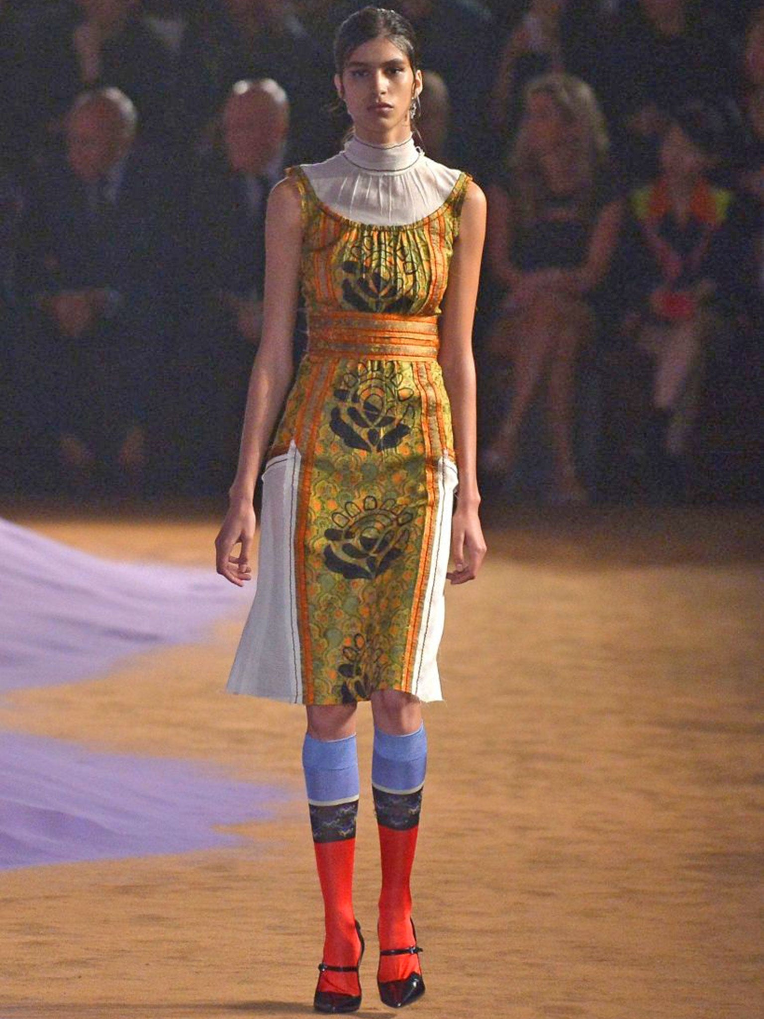 A model presents a creation from Prada spring/summer 2015