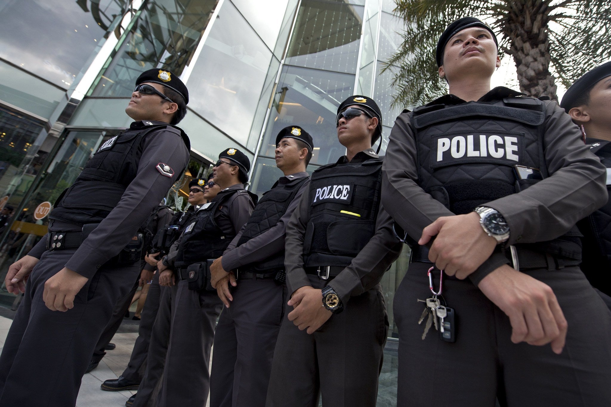 Thai police (not pictured) shut down a university seminar on democracy on Thursday