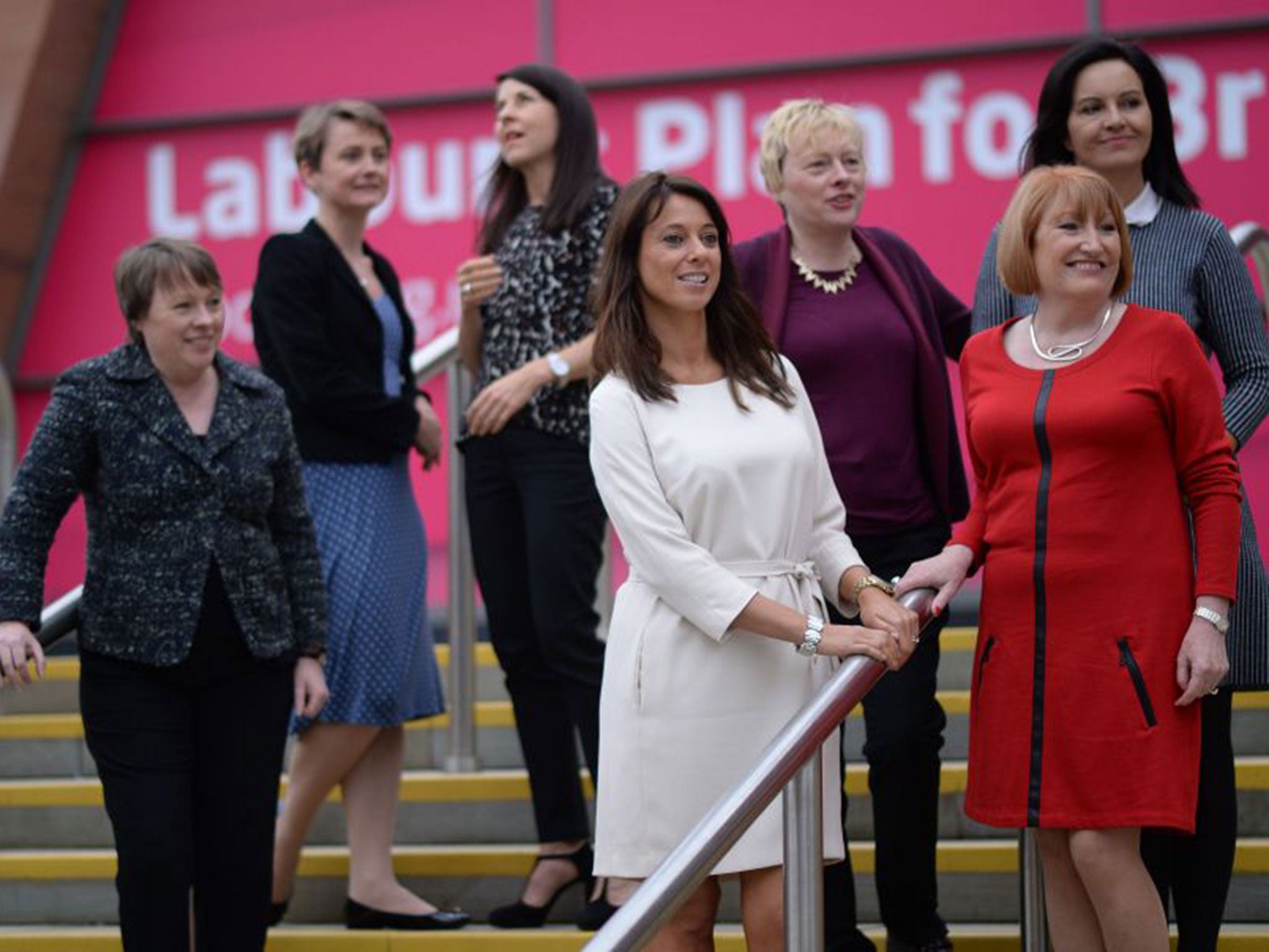 Labour’s women MPs gather at the conference in Manchester on Saturday