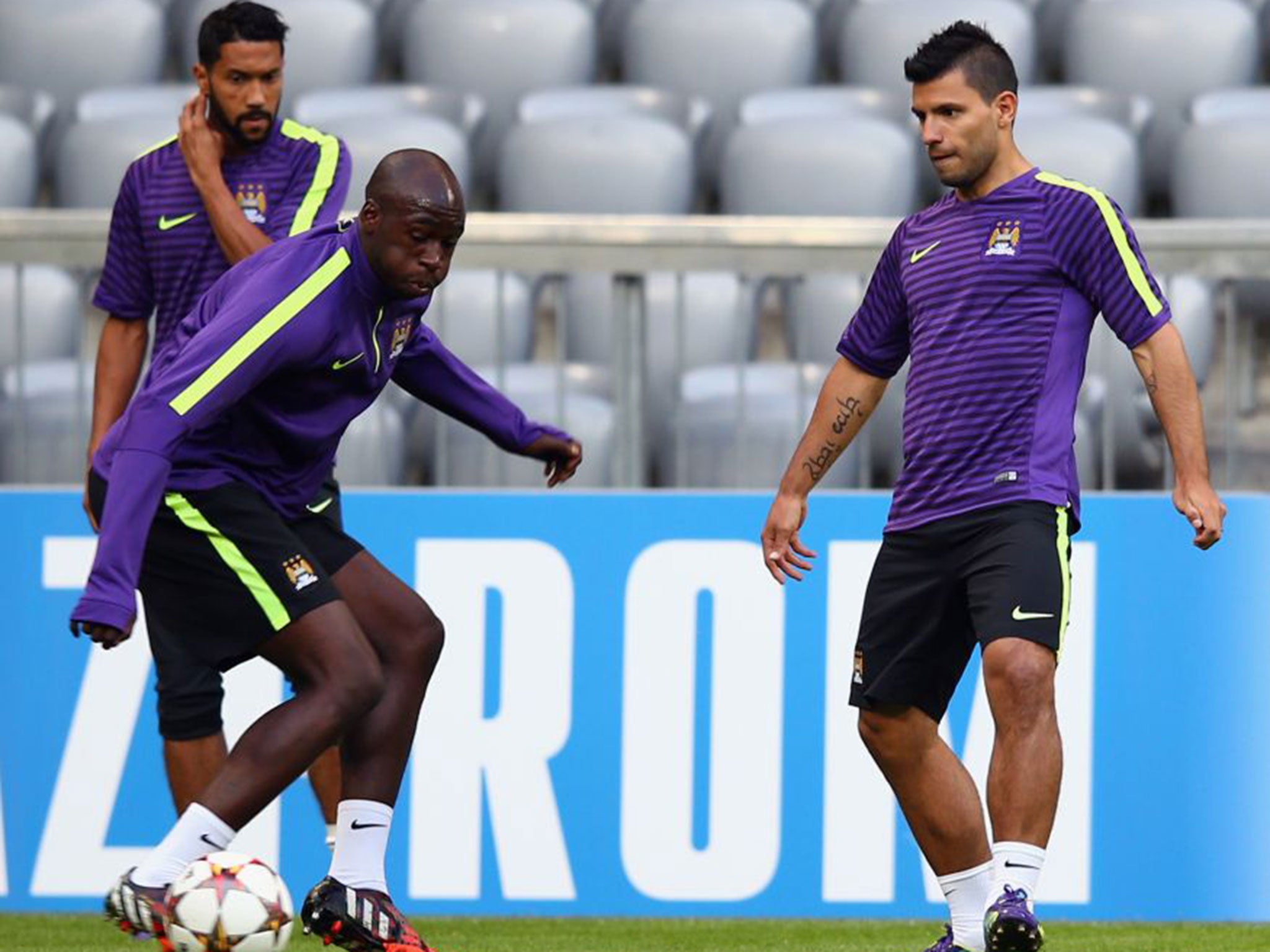 On the outside: Eliaquim Mangala, left, has yet to play for Manchester City