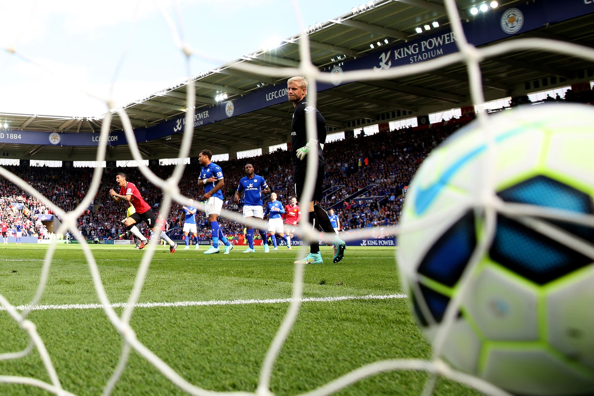 Kasper Schmeichel is beaten by Angel di Maria's outrageous chip