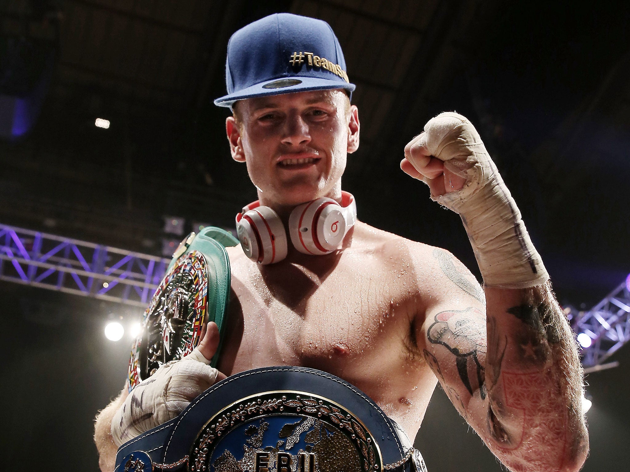 George Groves celebrates his win over Christopher Rebrasse