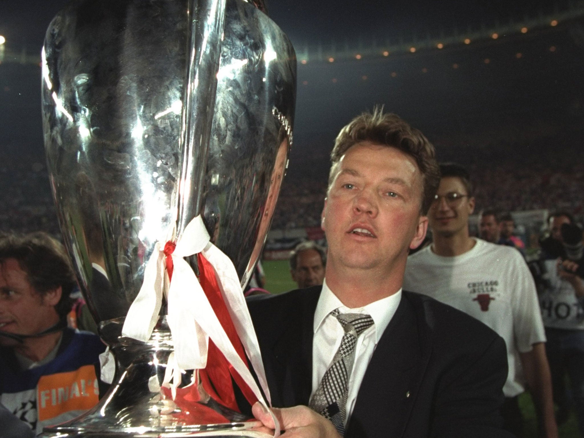 Van Gaal lifts the Champions League after Ajax's triumph in 1995