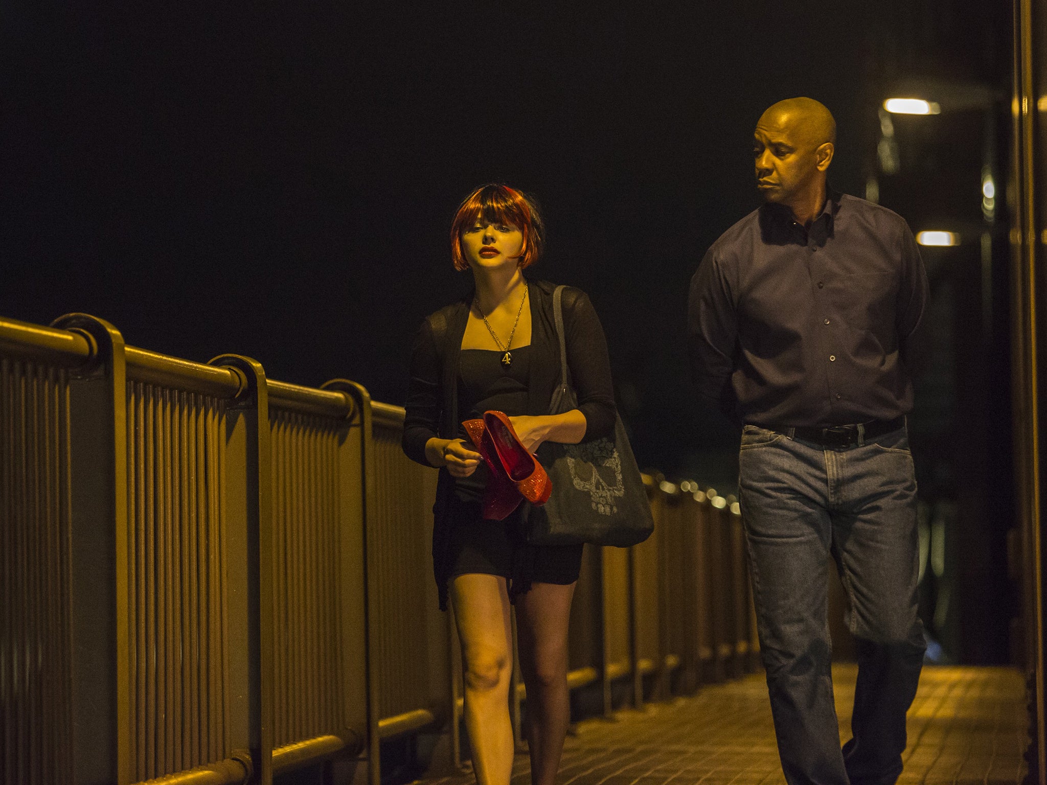 Chloë Grace Moretz and Denzel Washington in ‘The Equalizer’