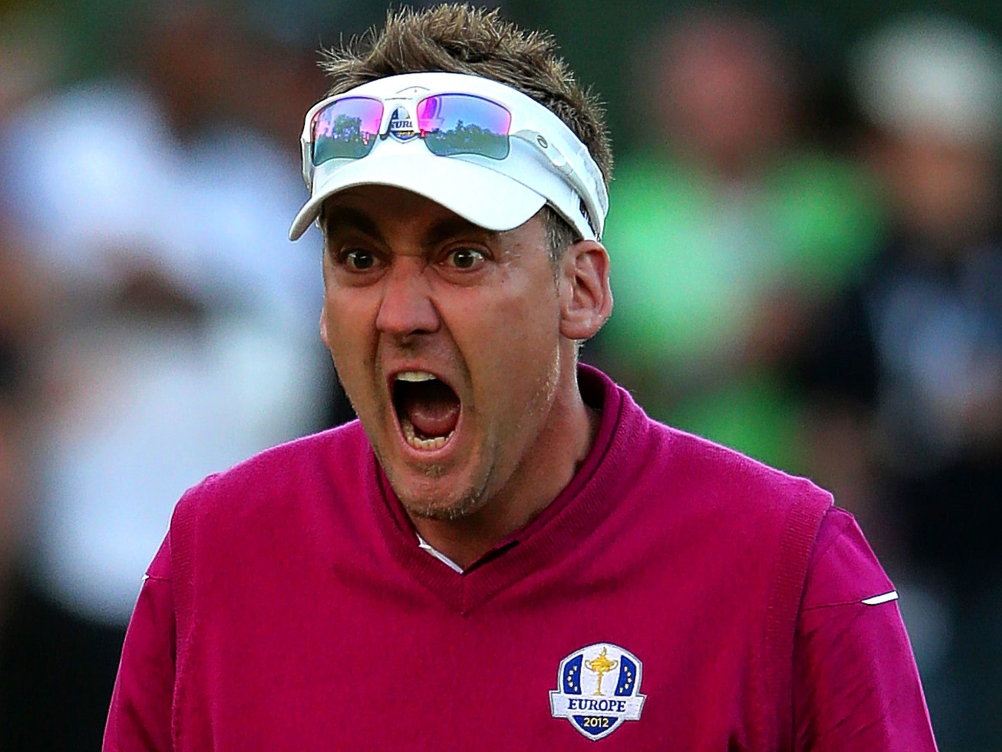 Ian Poulter’s infamous eye-bulging celebration at Medinah