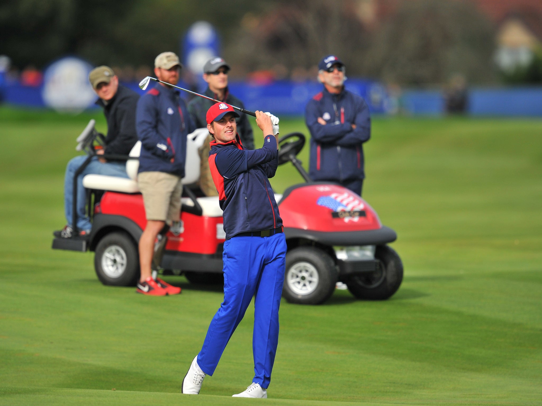 Webb Simpson during practice at Gleneagles yesterday. The 2012 US Open champion will be playing his second Ryder Cup