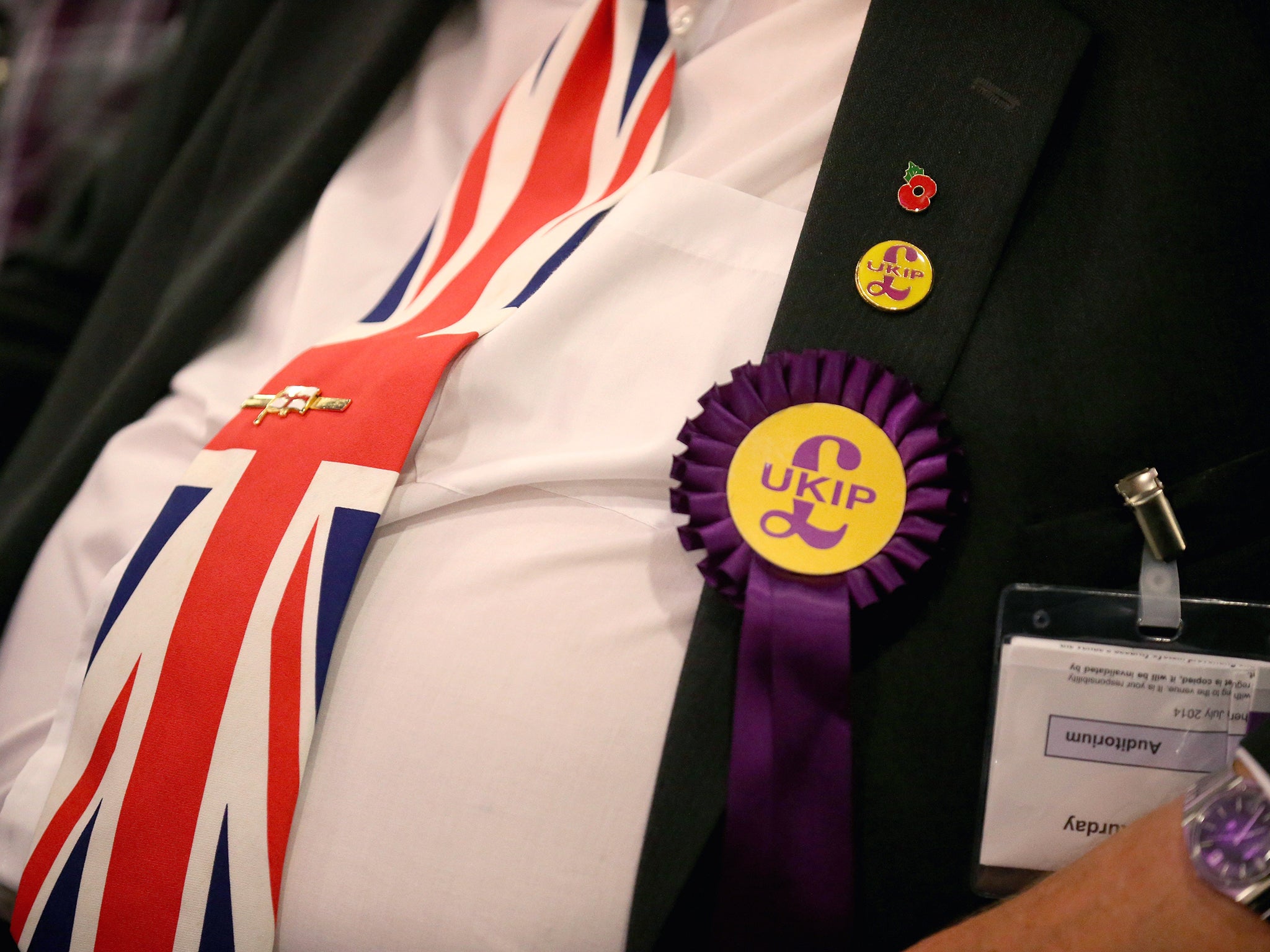 A delegate listens to speakers during the UKIP annual party conference at Doncaster