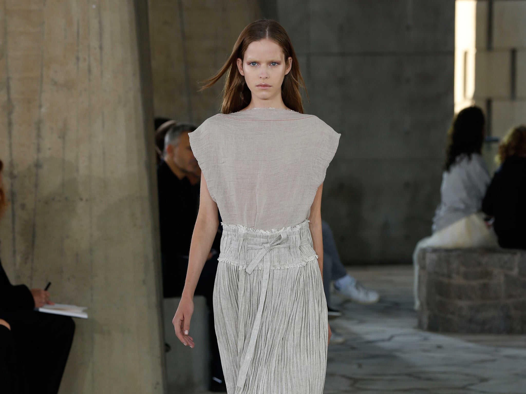 A model presents a design at the Loewe show