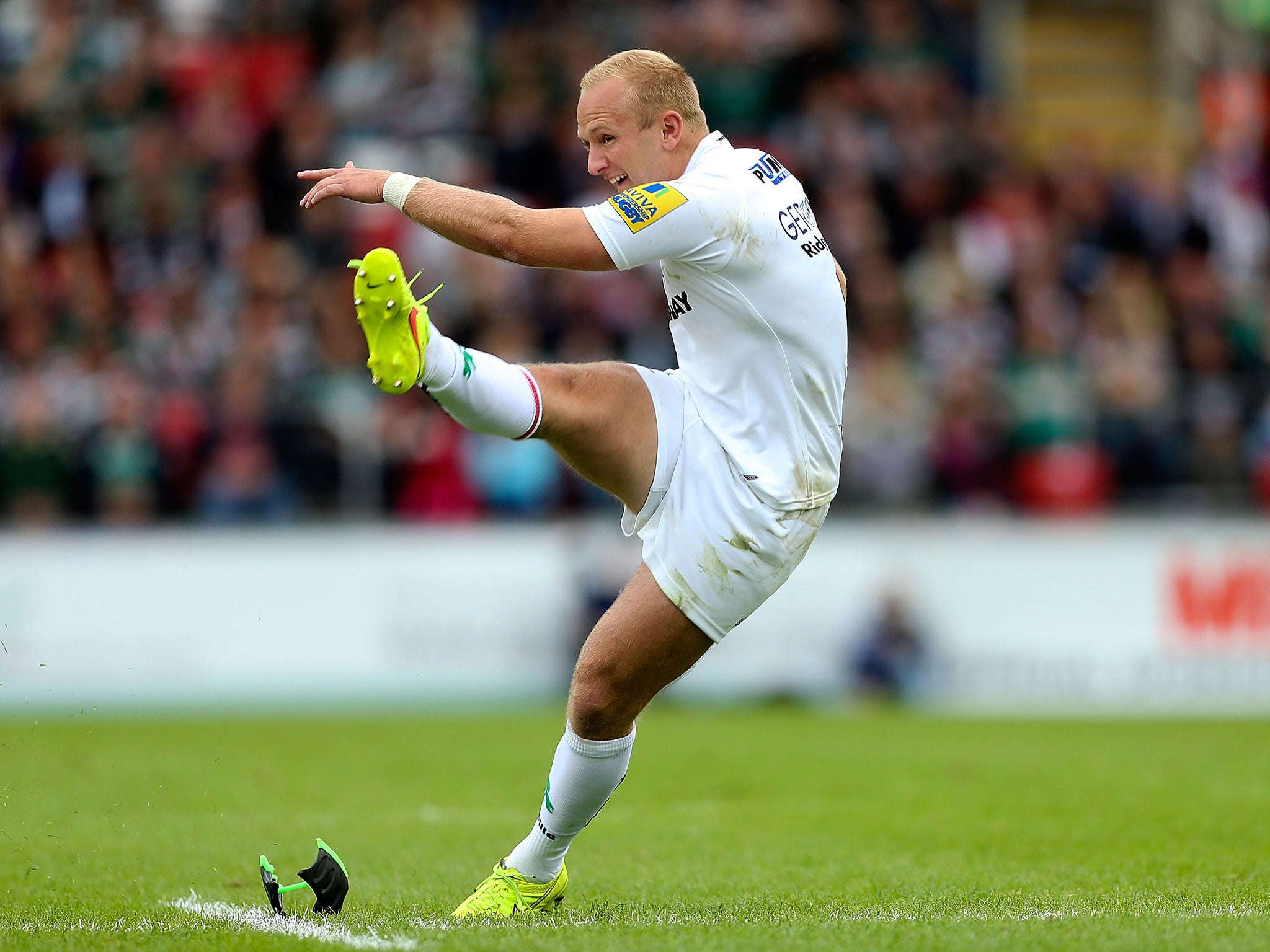 London Irish fly-half Shane Geraghty kicks the winning penalty