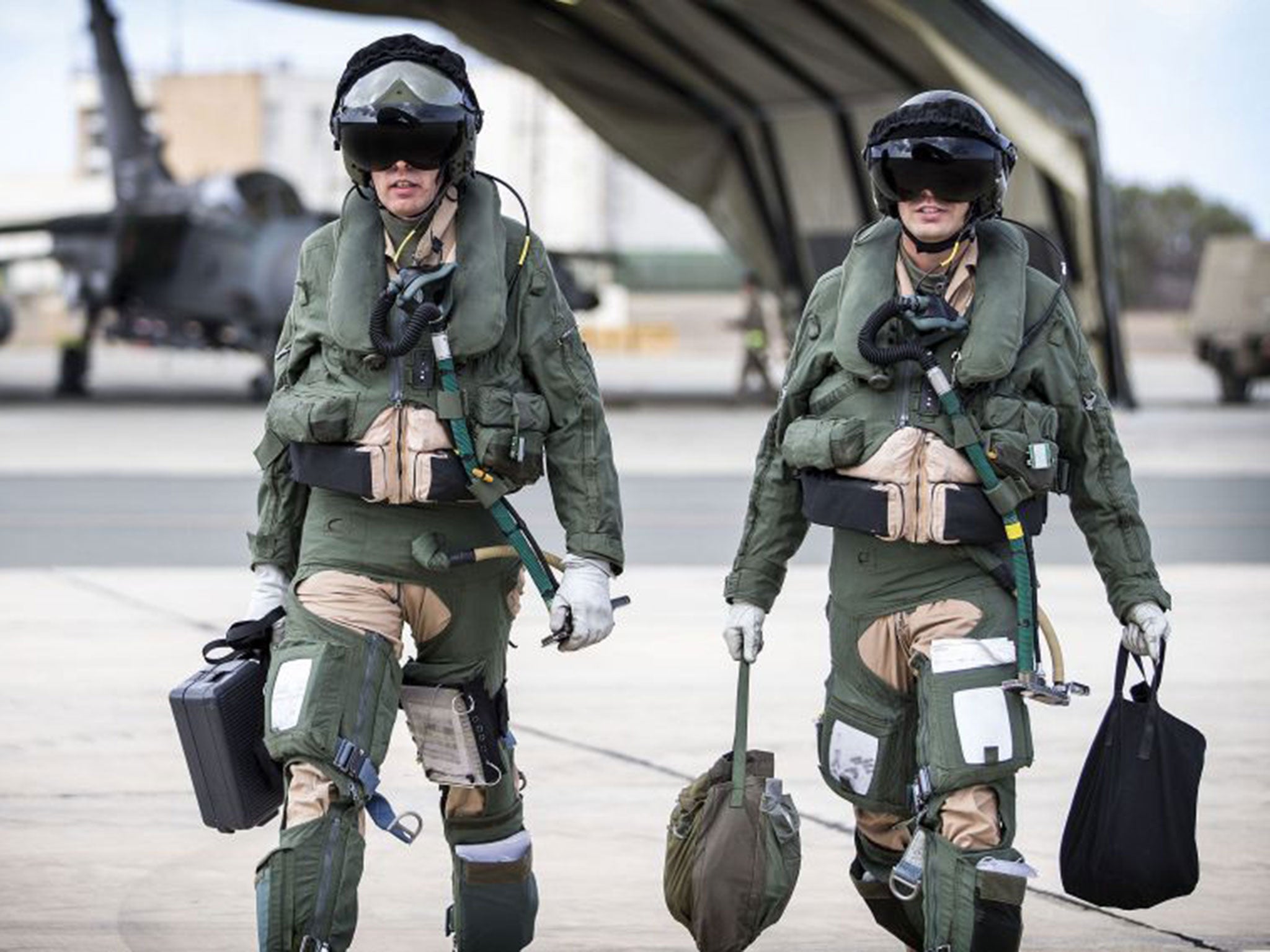 Royal Air Force Tornado GR4 aircrew prepare to depart RAF Akrotiri in Cyprus ahead of the RAF's first combat mission against Islamic State militants in northern Iraq