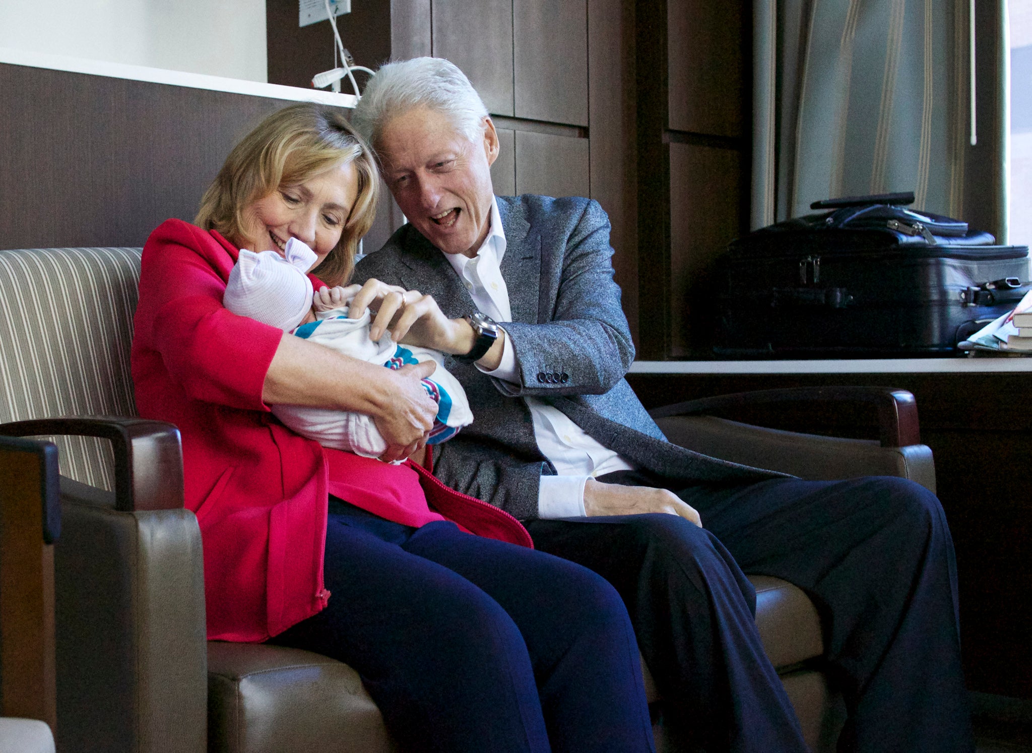 Hillary and Bill Clinton with their new granddaughter Charlotte Clinton Mezvinsky