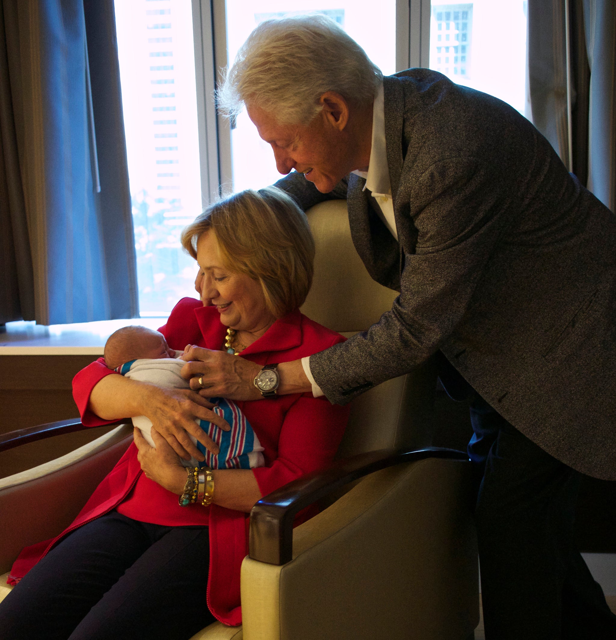 The Clintons with their new granddaughter Charlotte Clinton Mezvinsky