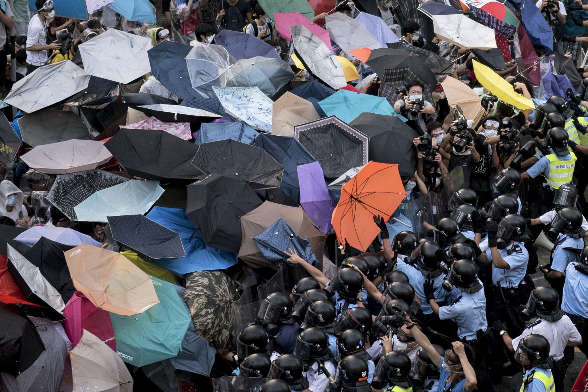 Protesters from the 'Umbrella Movement' clash with police last September