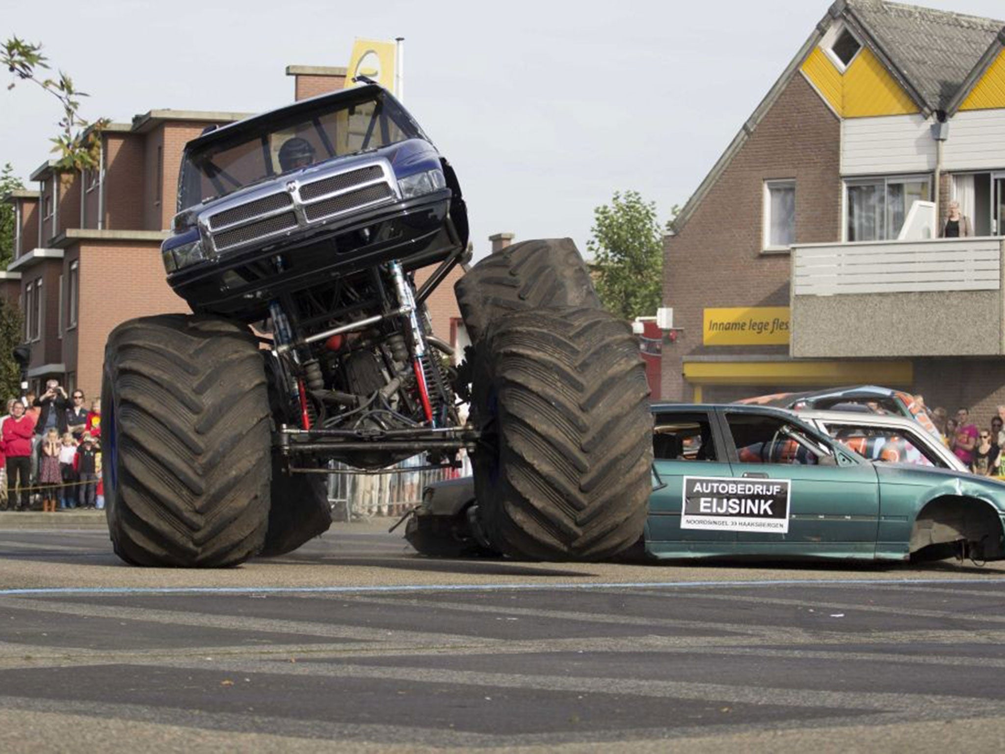 A monster truck in action during a demonstration in Haaksbergen,The Netherlands