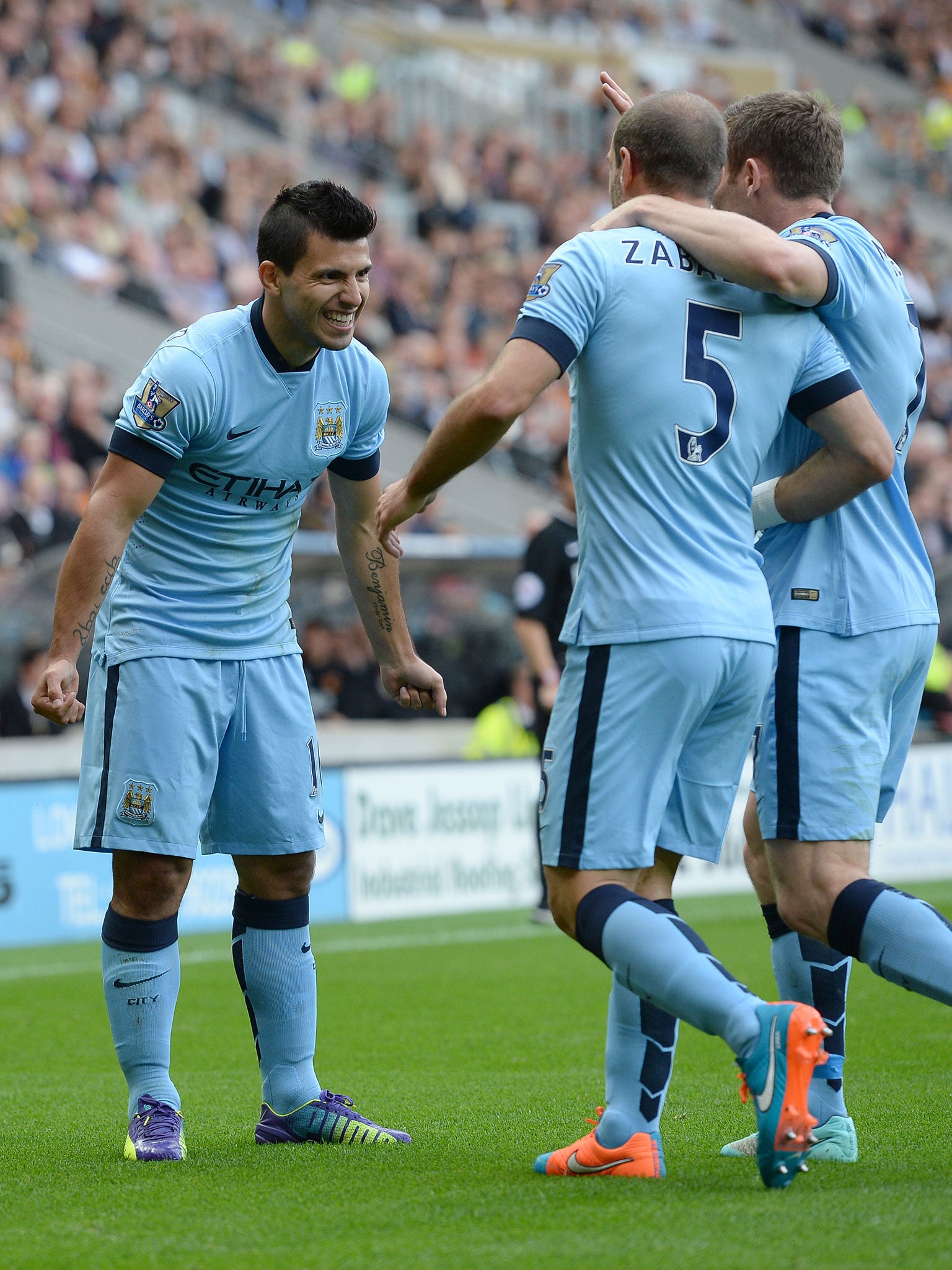 Sergio Aguero, left, opened the scoring for City against Hull