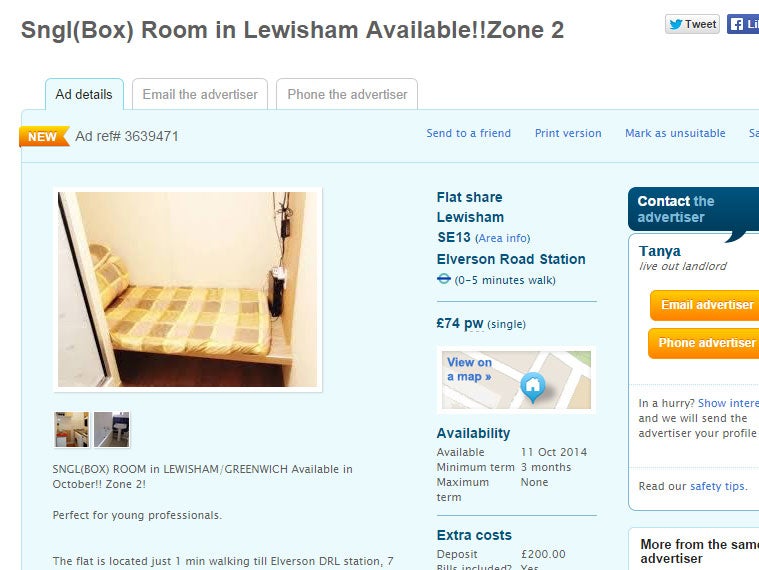 Box room with a desk for a bed and wires sticking out of the ceiling advertised for £74-per-week